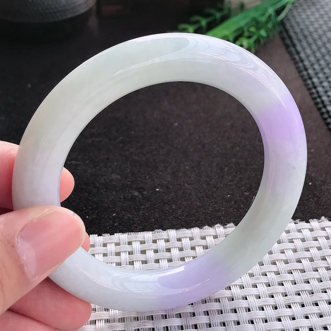 天然A货翡翠58/11.6老坑精美温润紫罗兰圆条手镯玉镯