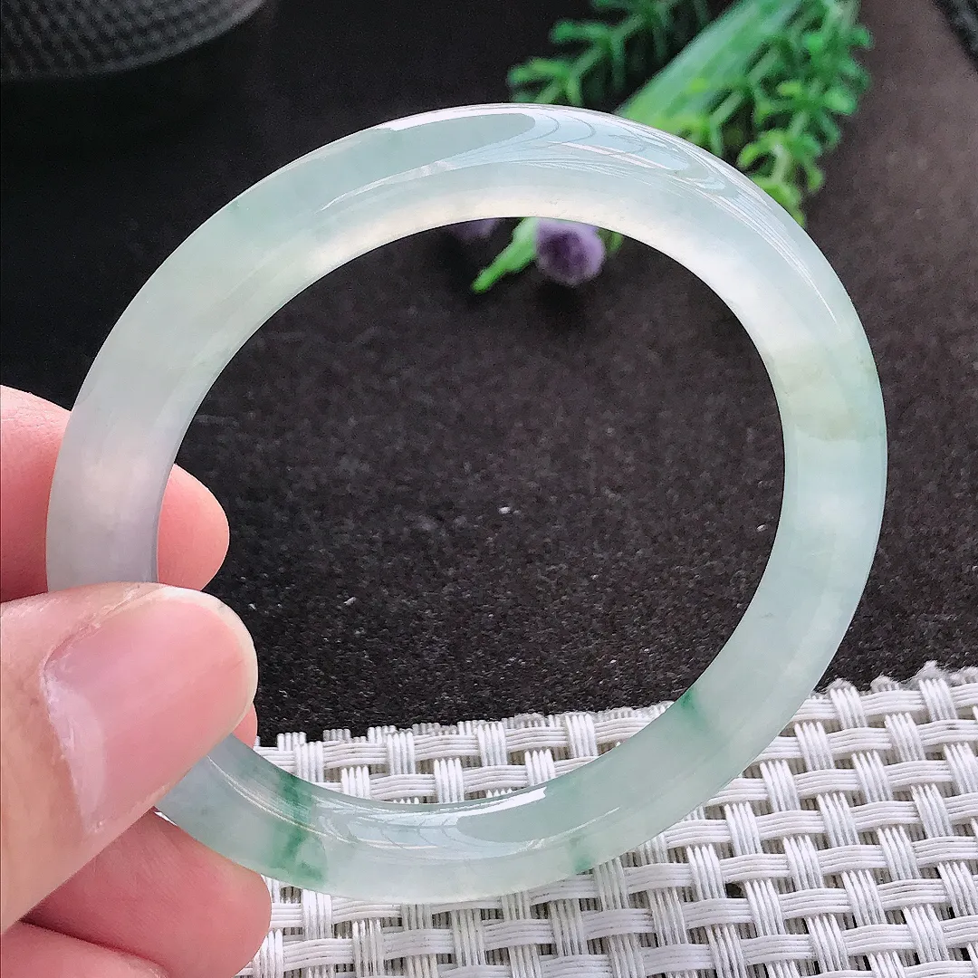天然A货翡翠51/7.4/8.2老坑冰种飘花圆条手镯玉镯
