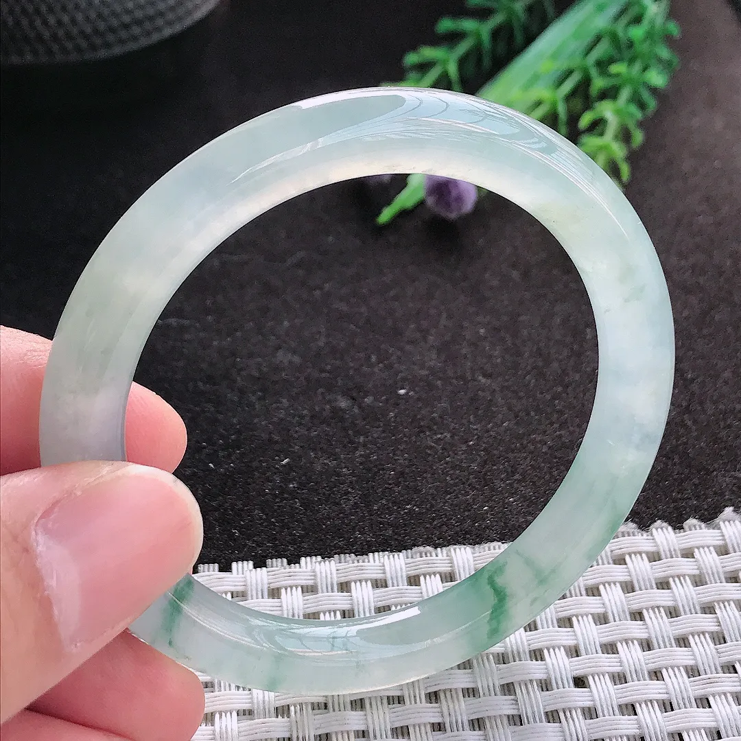 天然A货翡翠51/7.4/8.2老坑冰种飘花圆条手镯玉镯