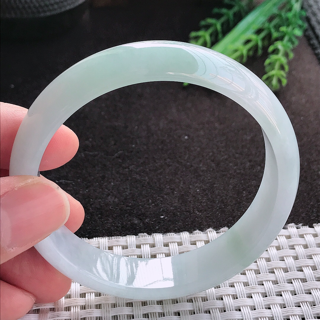 天然A货翡翠58.5/14.5/6.8老坑冰透起胶冰纯手镯宽边玉镯