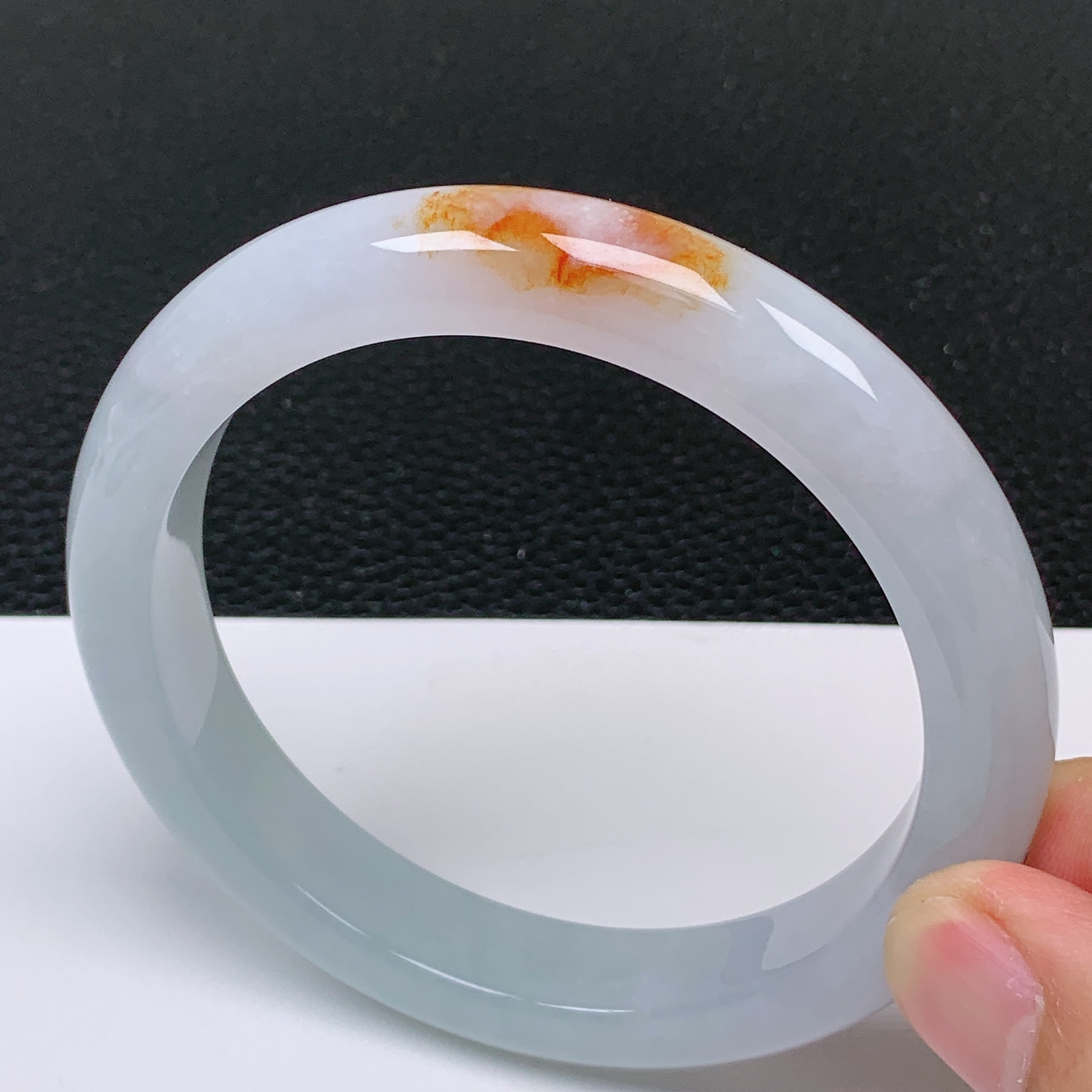 60～61大圈口 翡翠A货老坑冰胶双彩飘红翡手镯干净细腻年轻百搭