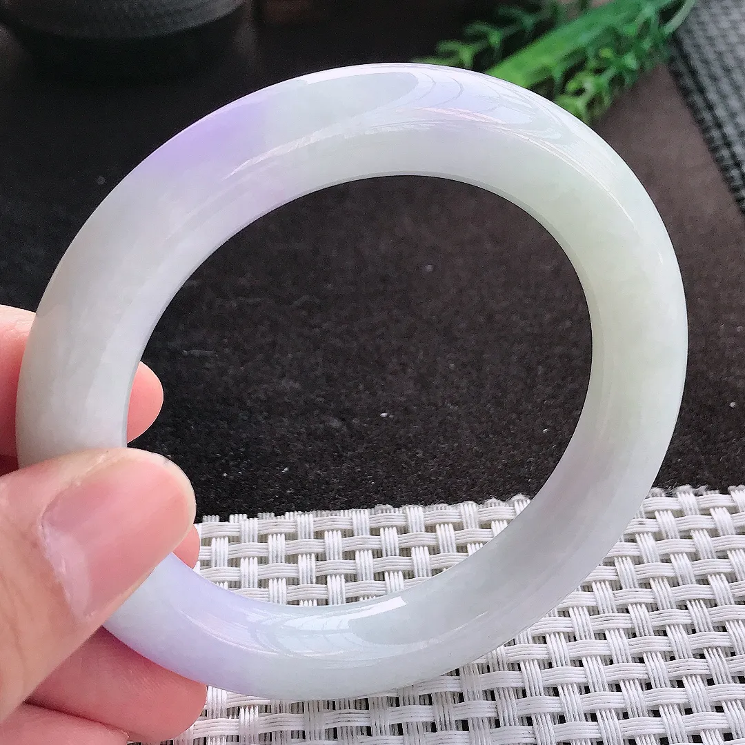 天然A货翡翠58/11.6老坑精美温润紫罗兰圆条手镯玉镯