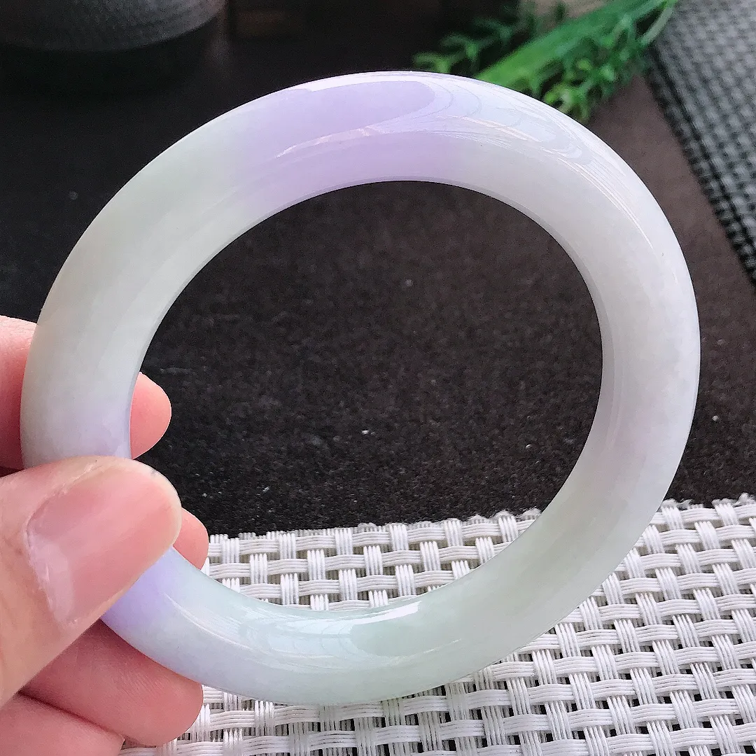 天然A货翡翠58/11.6老坑精美温润紫罗兰圆条手镯玉镯