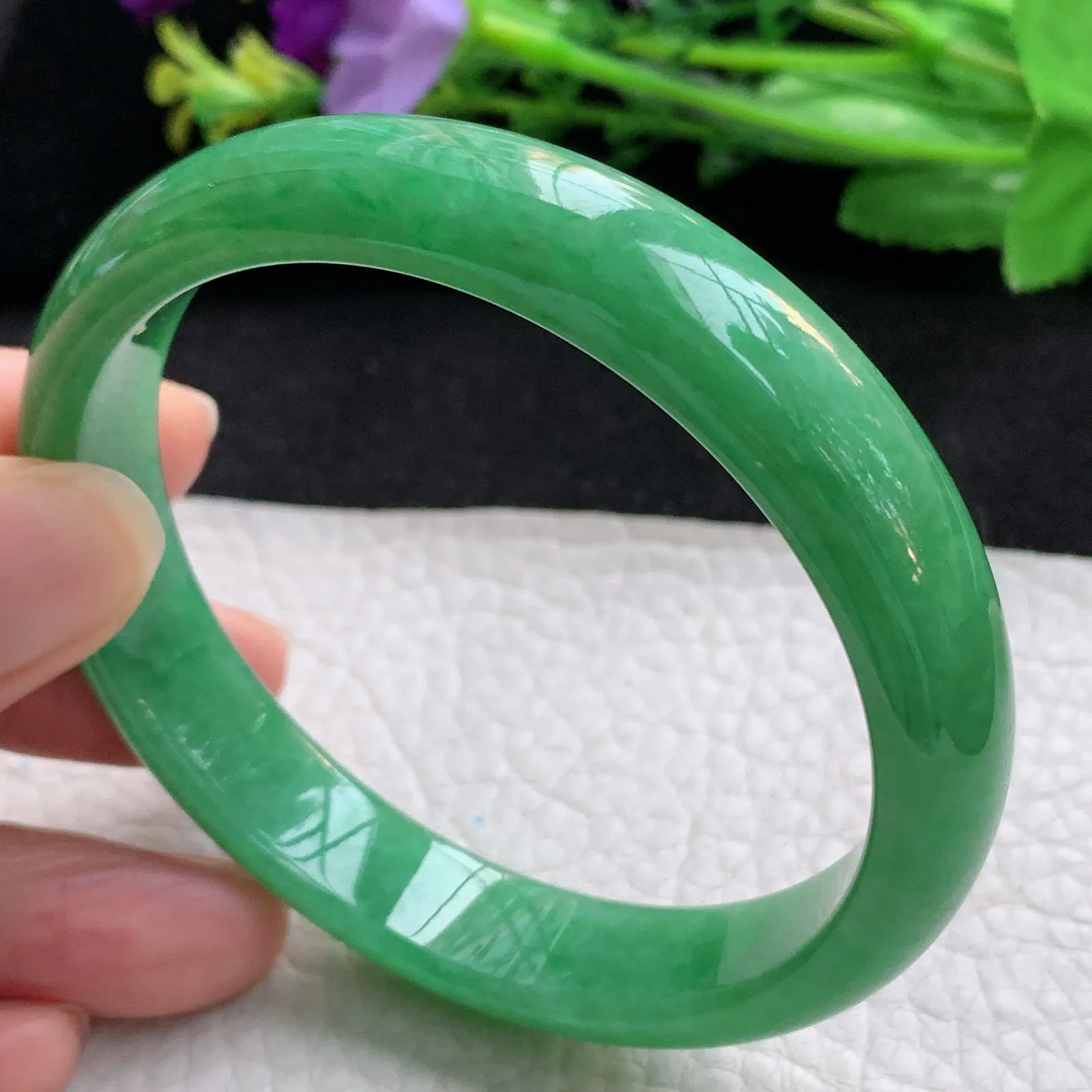 nr自然光59.5*12.3*7平安镯 翡翠a货玉手镯高雅满绿宽边玉手环