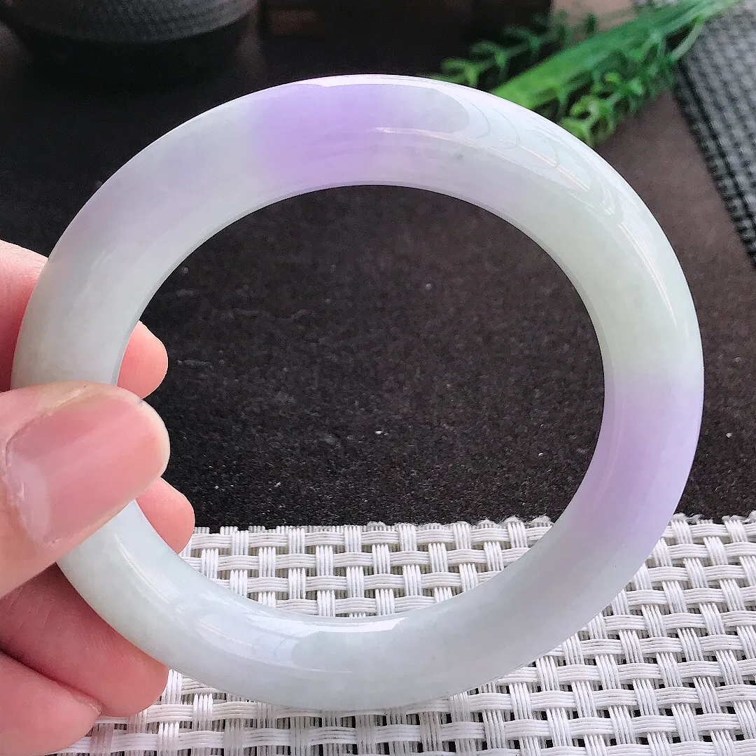 天然A货翡翠58/11.6老坑精美温润紫罗兰圆条手镯玉镯