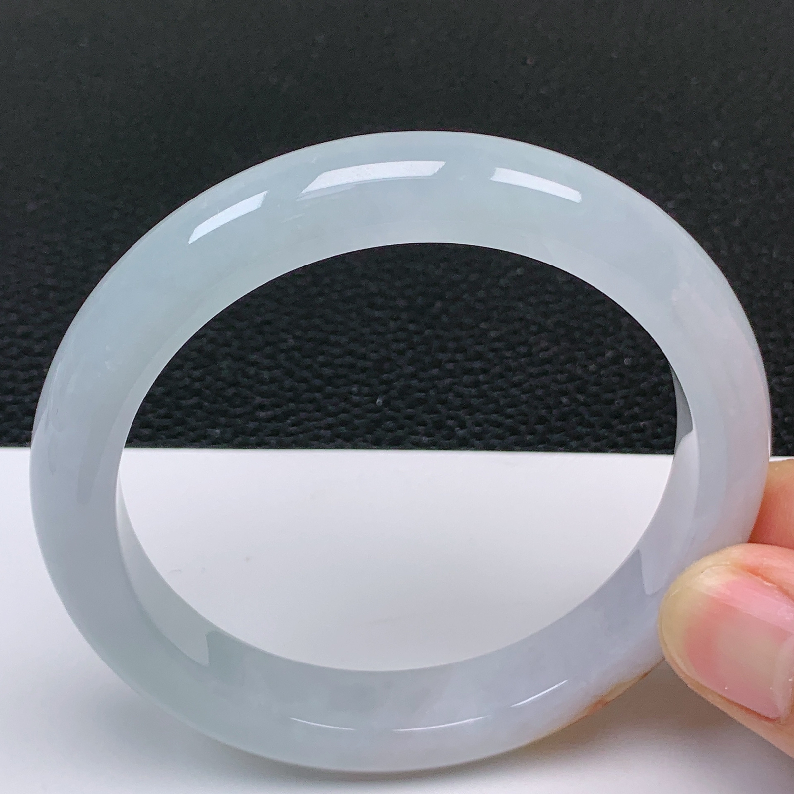 60～61大圈口 翡翠A货老坑冰胶双彩飘红翡手镯干净细腻年轻百搭