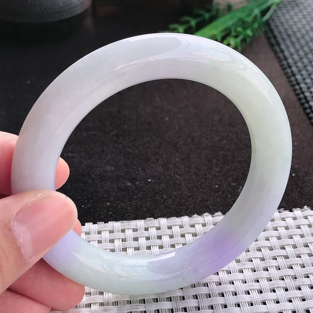 天然A货翡翠58/11.6老坑精美温润紫罗兰圆条手镯玉镯