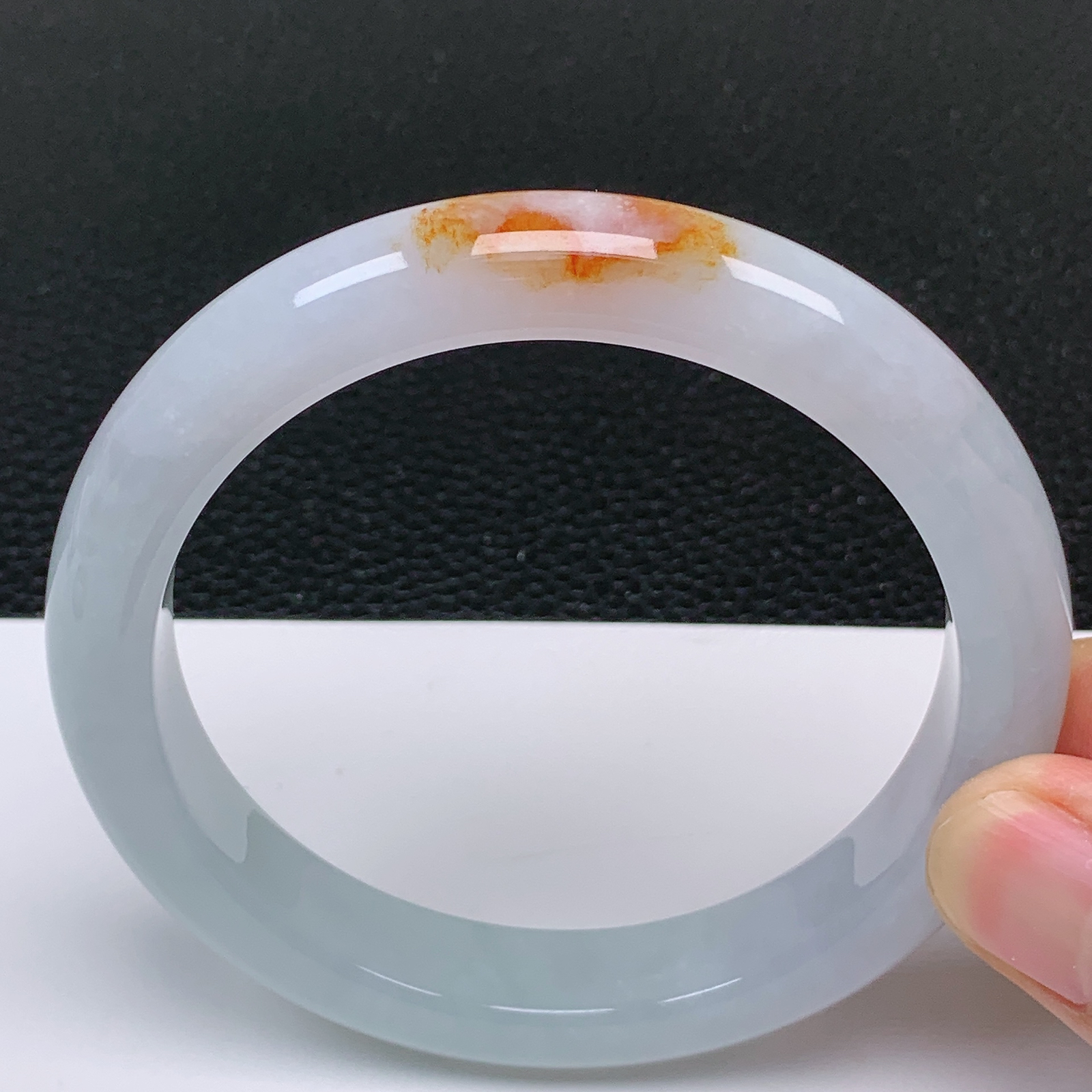 60～61大圈口 翡翠A货老坑冰胶双彩飘红翡手镯干净细腻年轻百搭