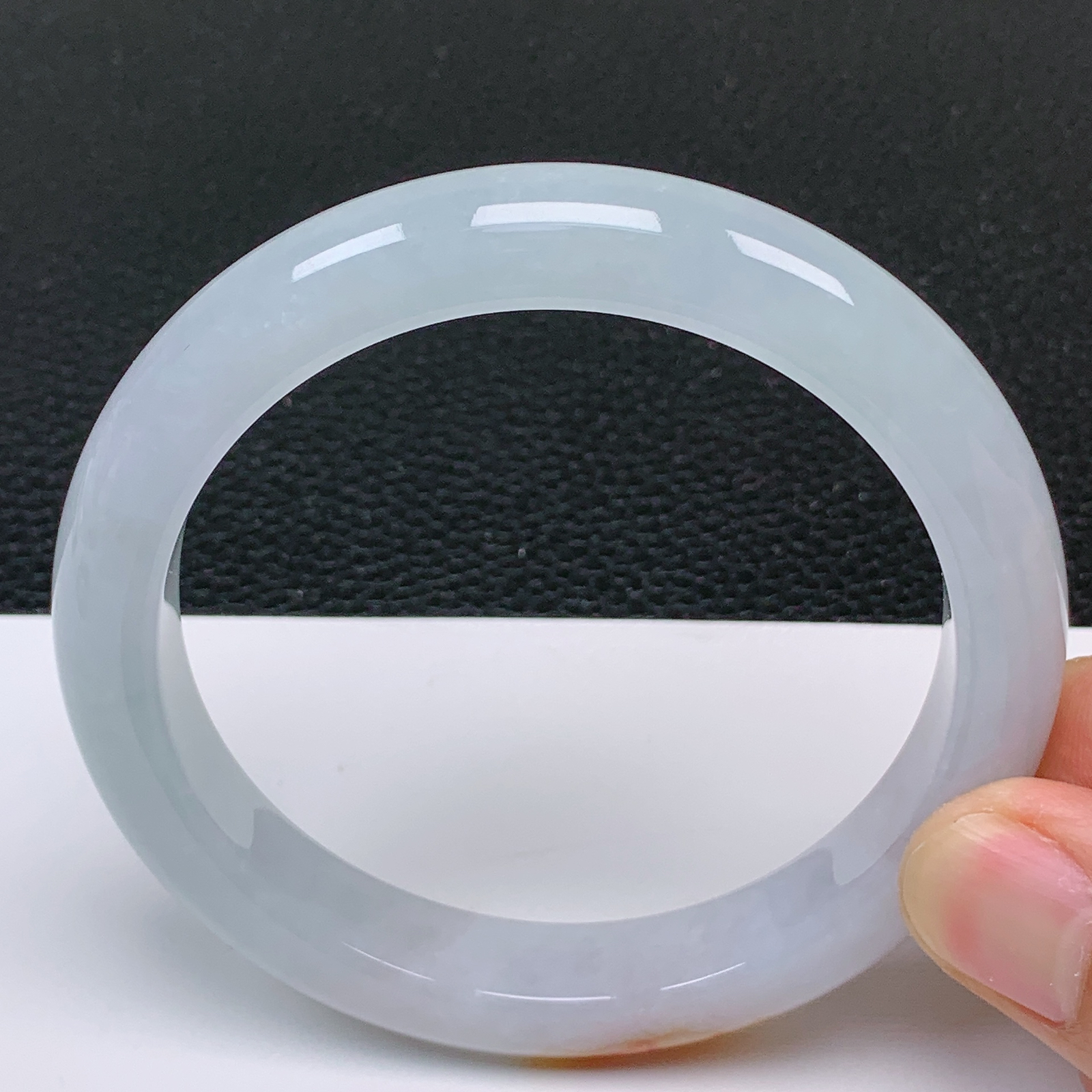 60～61大圈口 翡翠A货老坑冰胶双彩飘红翡手镯干净细腻年轻百搭