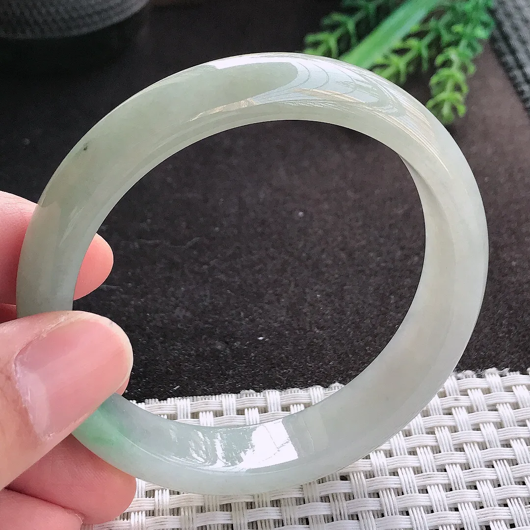 天然A货翡翠58.5/13.2/7.8老坑冰胶水灵冰晴手镯宽边玉镯