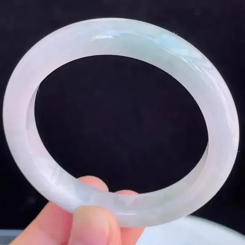 52.8圈好种水玉石天然翡翠A货水润有种有色飘绿手镯44.78g