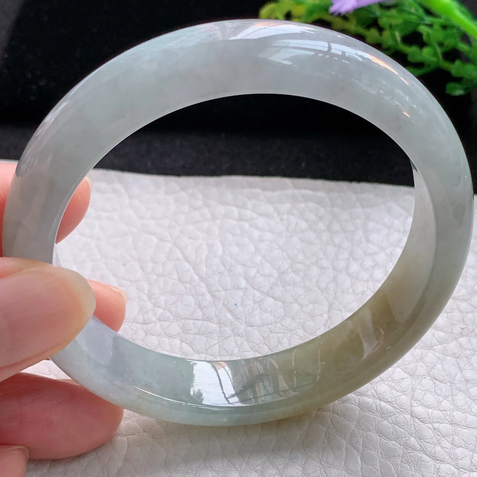 js自然光57.5*13.5*7.5平安镯 翡翠a货玉手镯双彩宽边玉手环