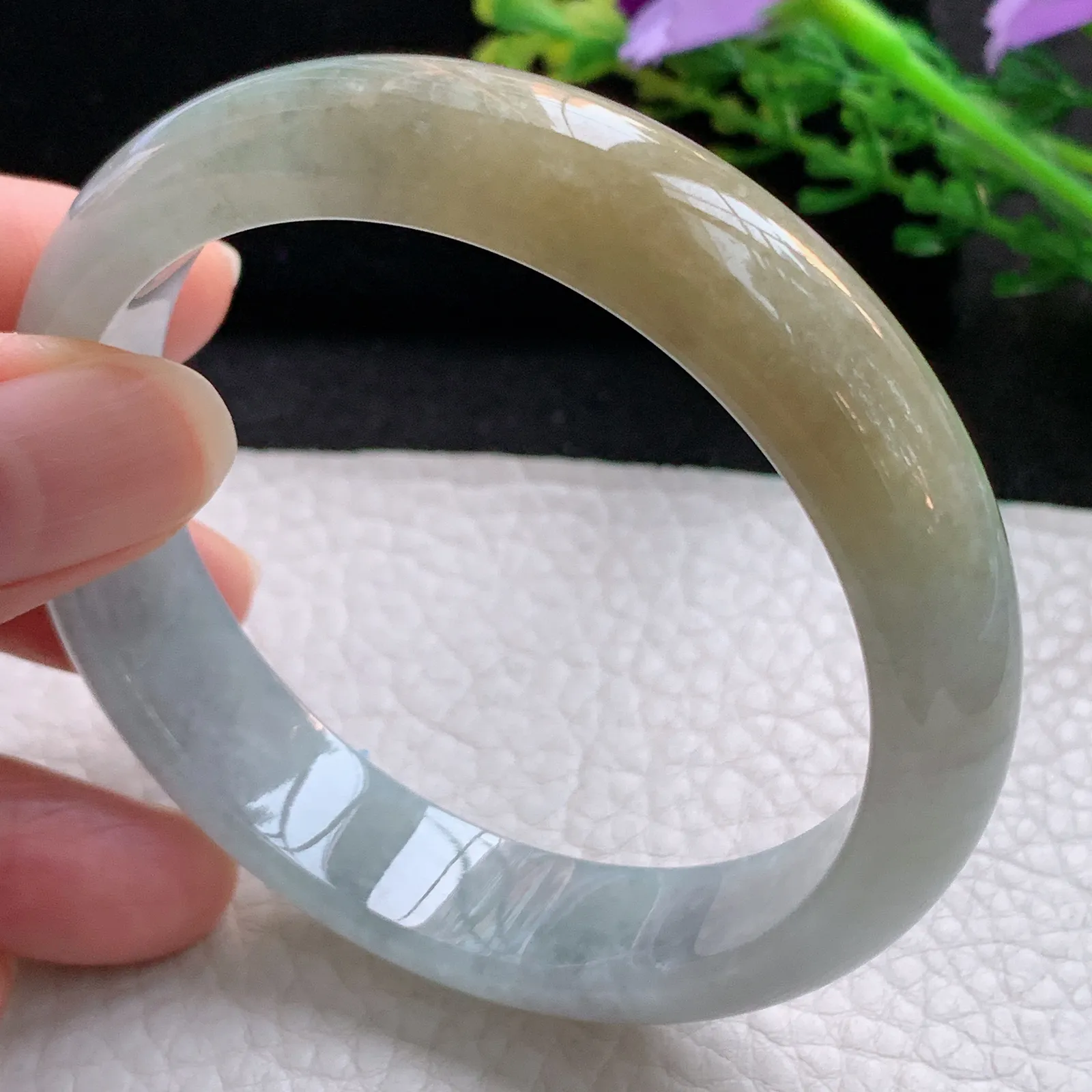 js自然光57.5*13.5*7.5平安镯 翡翠a货玉手镯双彩宽边玉手环