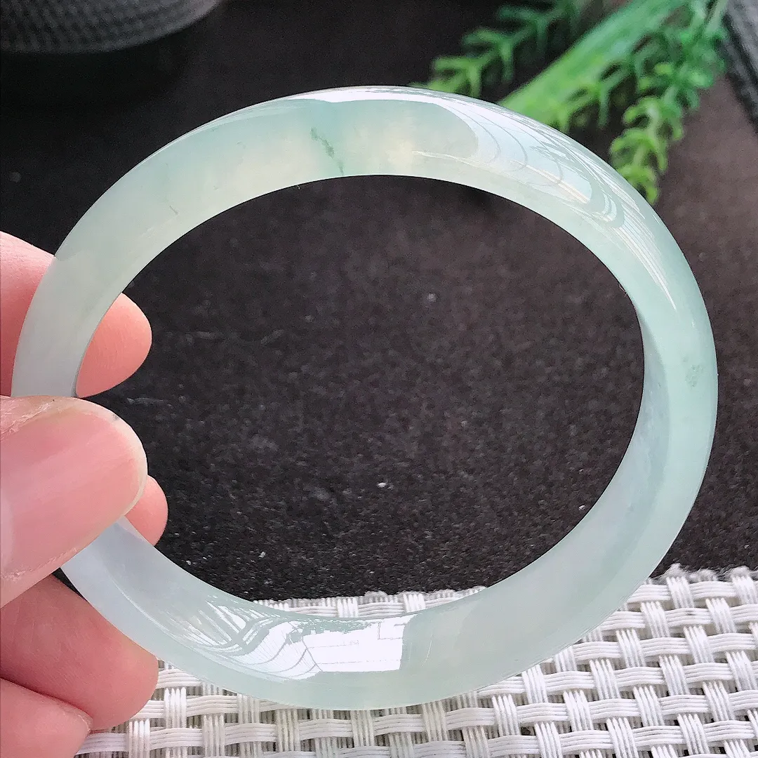 天然A货翡翠59.5/12.6/6.6老坑冰胶果冻冰飘花手镯宽边玉镯