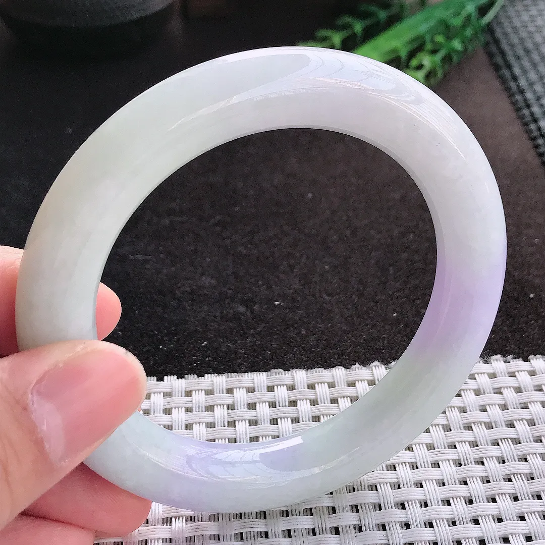 天然A货翡翠58/11.6老坑精美温润紫罗兰圆条手镯玉镯