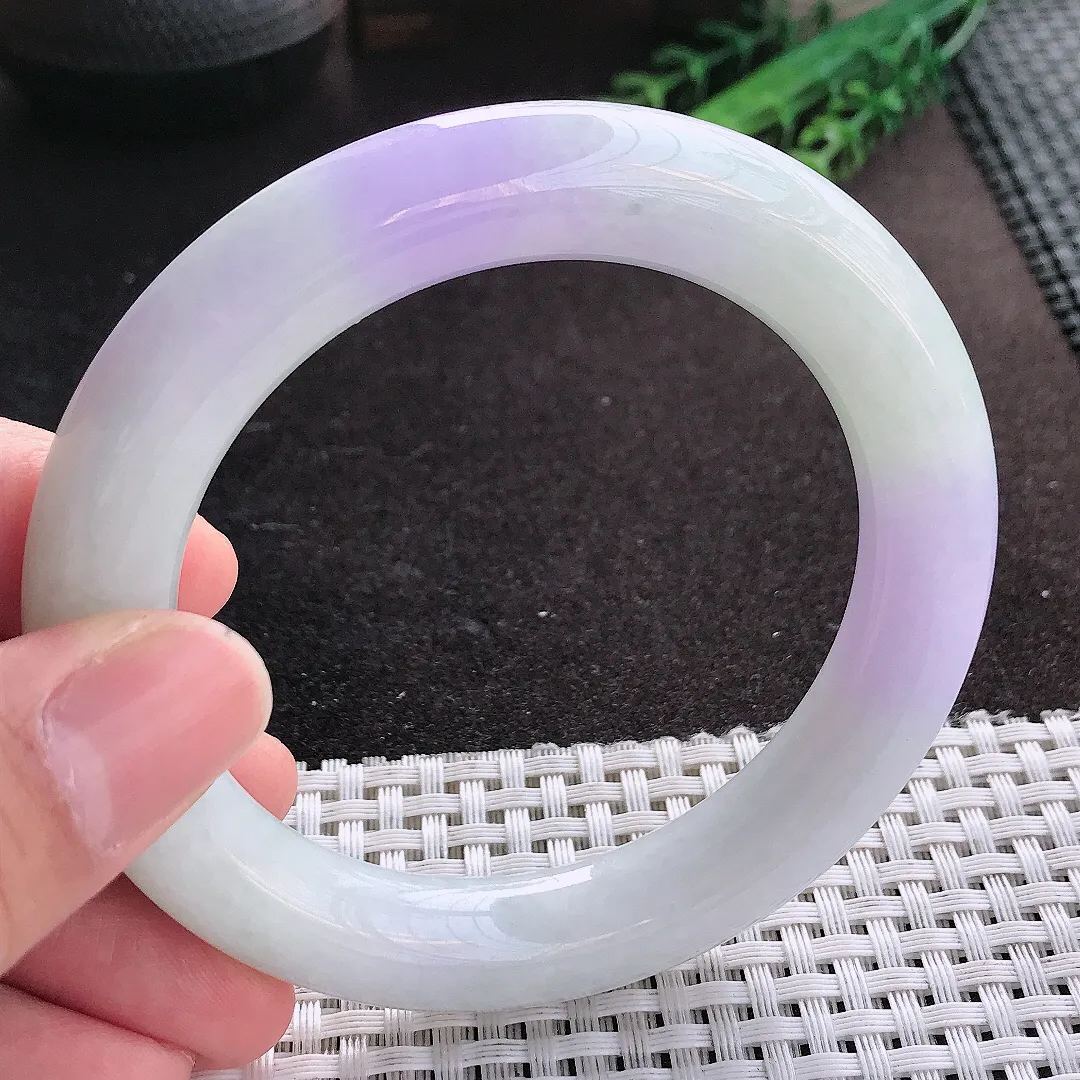 天然A货翡翠58/11.6老坑精美温润紫罗兰圆条手镯玉镯