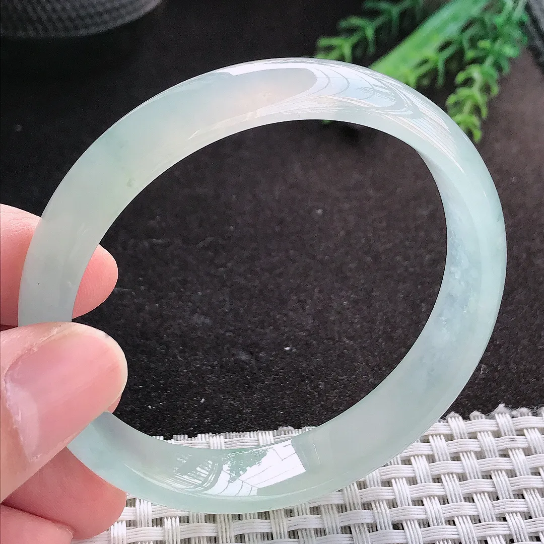 天然A货翡翠59.5/12.6/6.6老坑冰胶果冻冰飘花手镯宽边玉镯