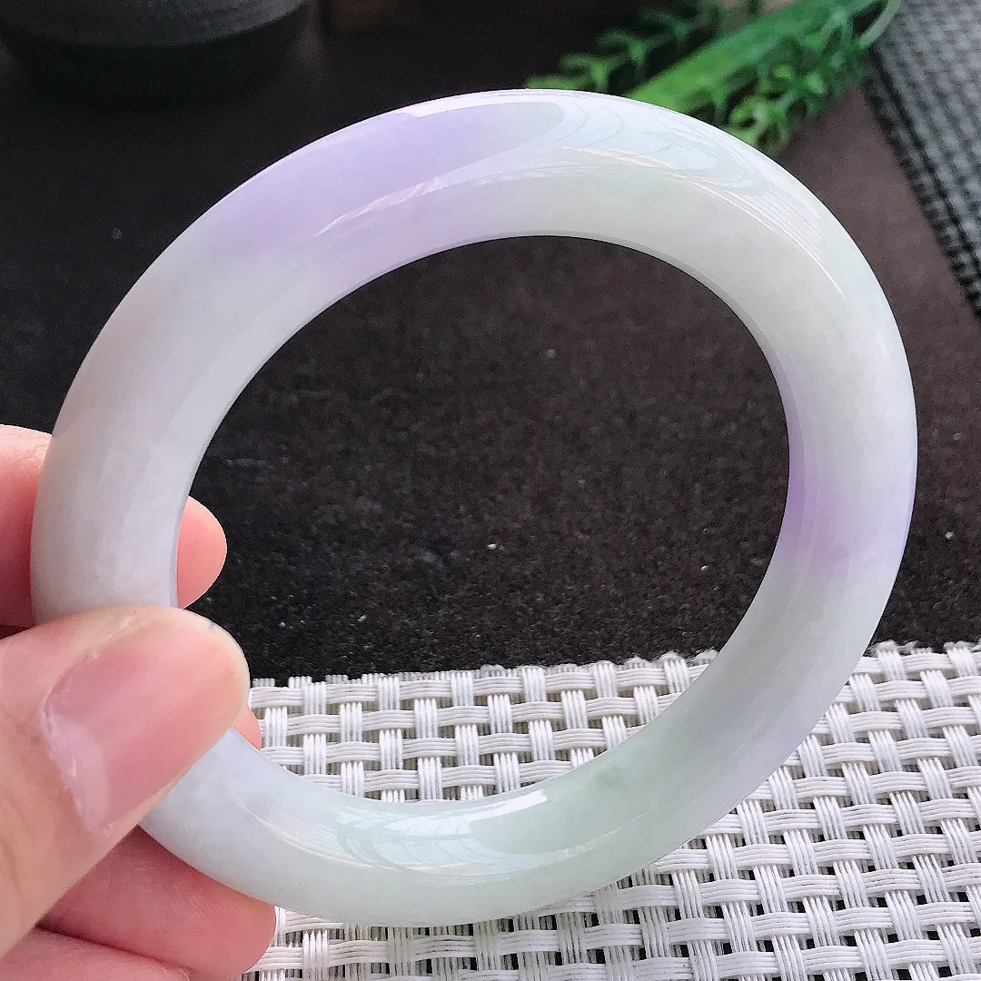 天然A货翡翠58/11.6老坑精美温润紫罗兰圆条手镯玉镯