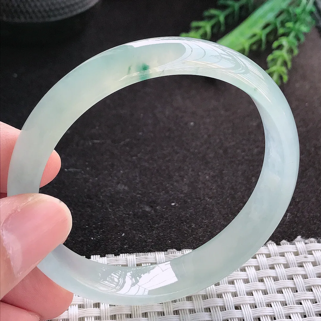 天然A货翡翠59.5/12.6/6.6老坑冰胶果冻冰飘花手镯宽边玉镯