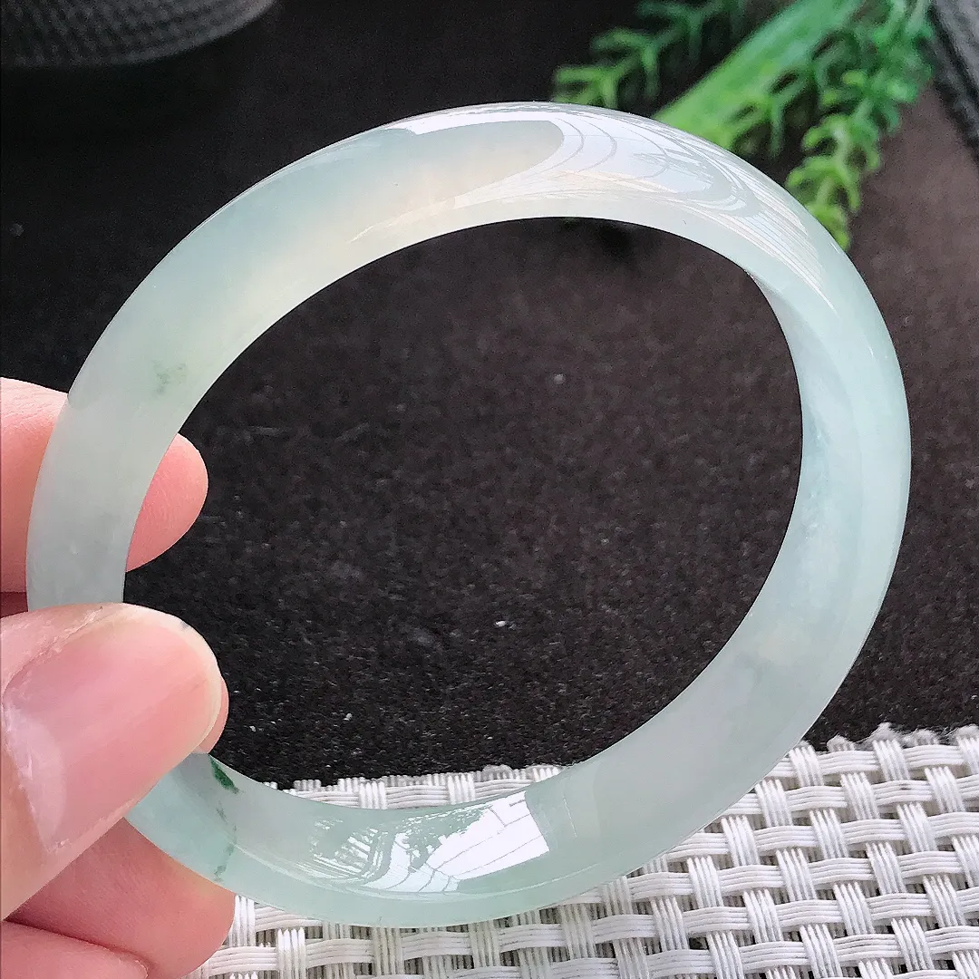 天然A货翡翠59.5/12.6/6.6老坑冰胶果冻冰飘花手镯宽边玉镯