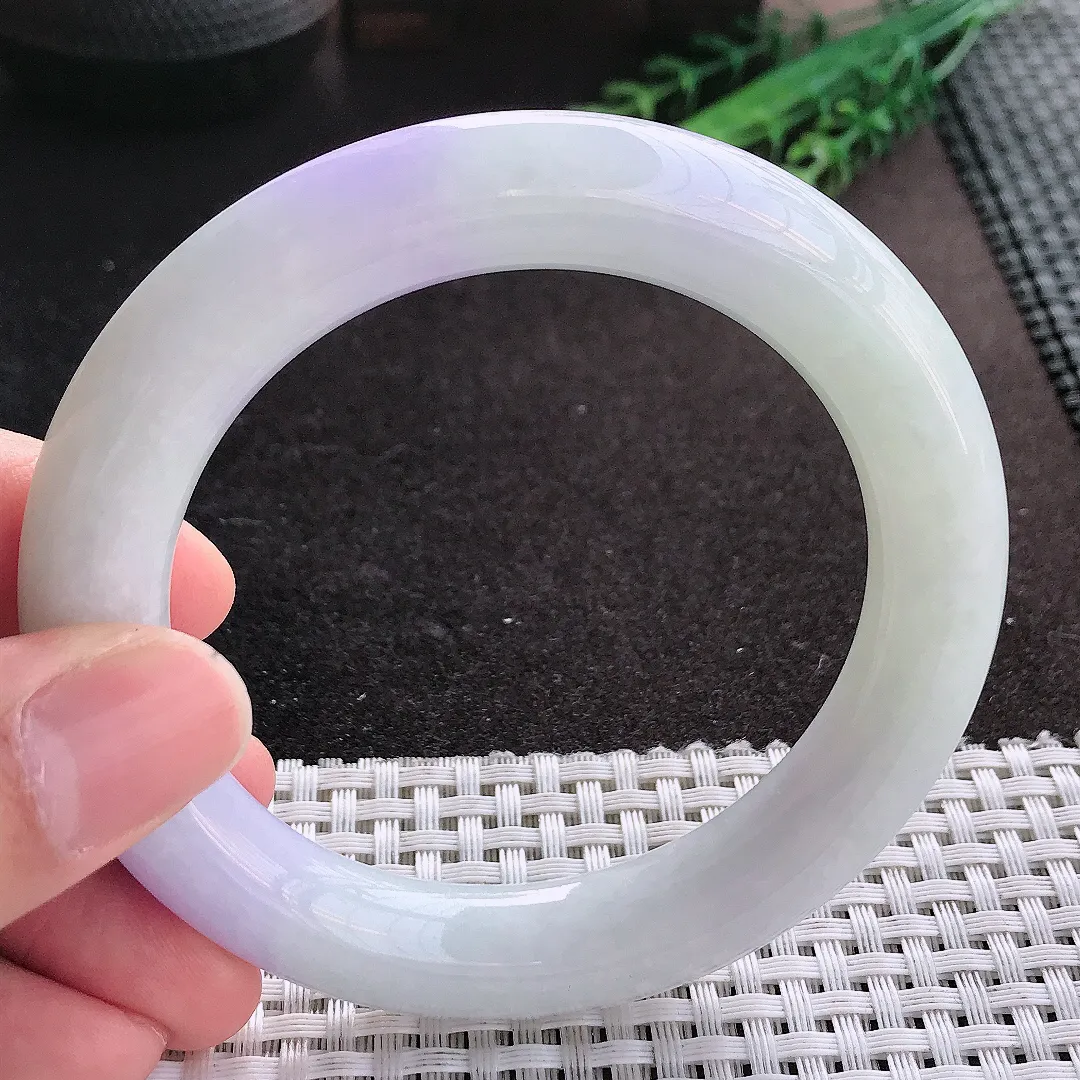 天然A货翡翠58/11.6老坑精美温润紫罗兰圆条手镯玉镯