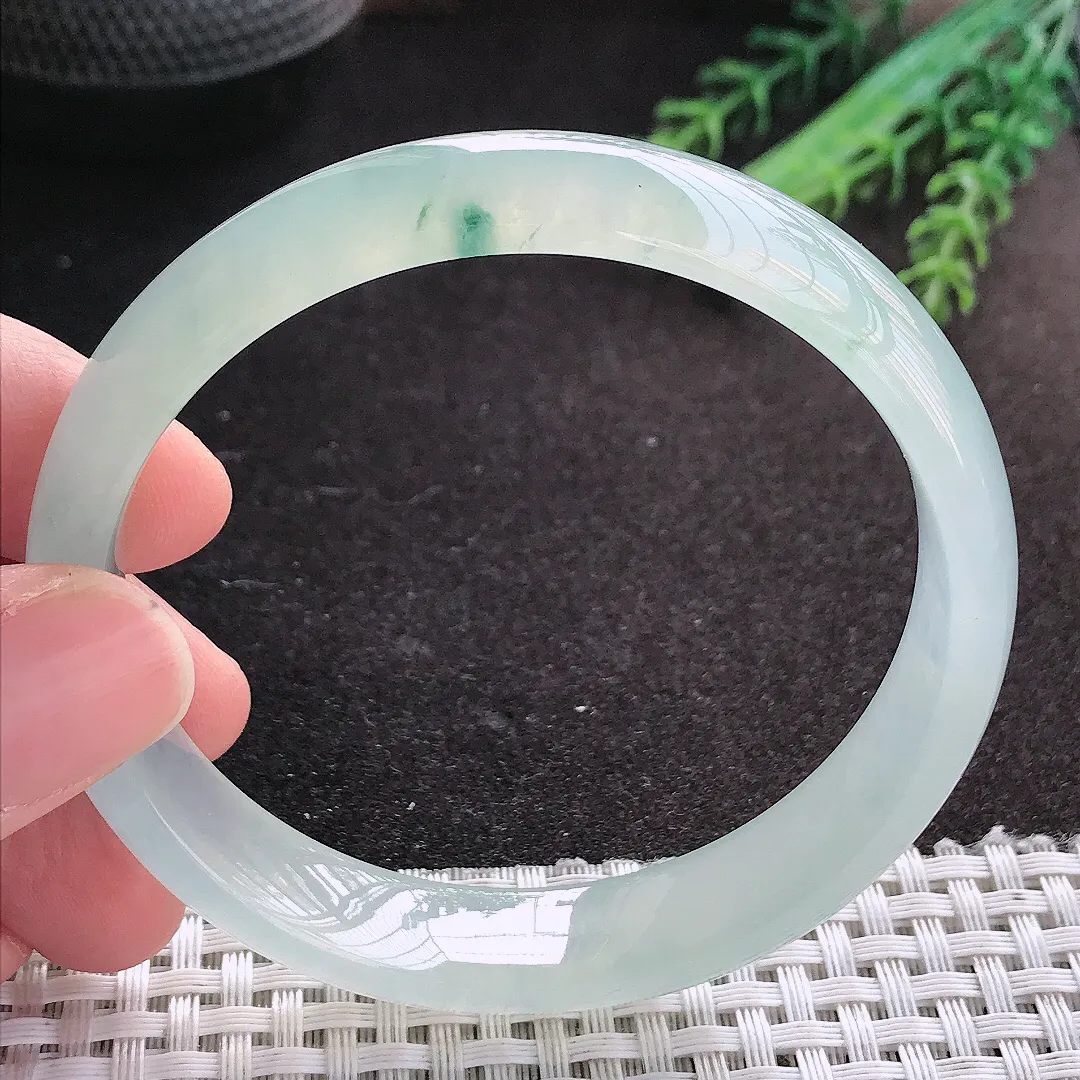 天然A货翡翠59.5/12.6/6.6老坑冰胶果冻冰飘花手镯宽边玉镯