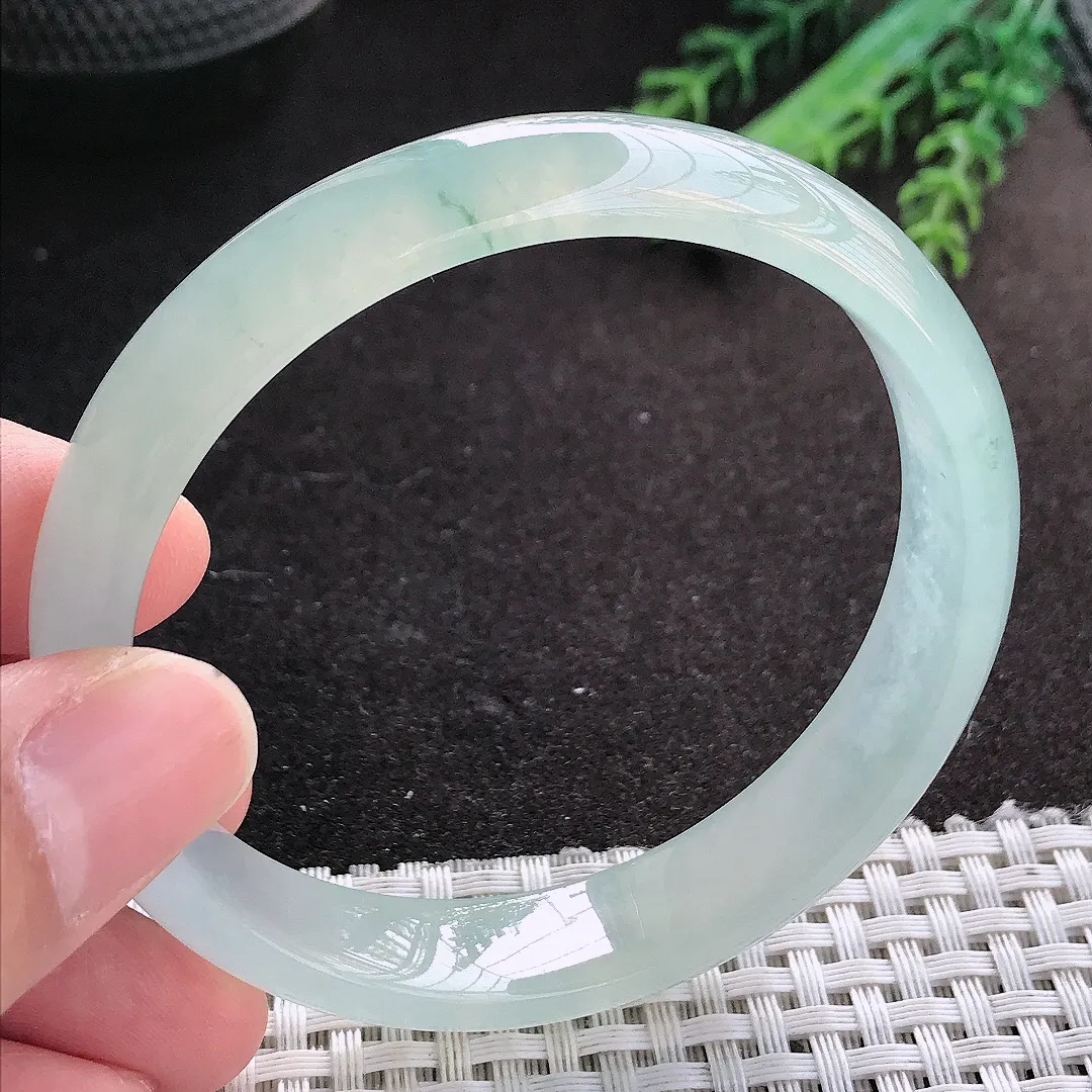 天然A货翡翠59.5/12.6/6.6老坑冰胶果冻冰飘花手镯宽边玉镯