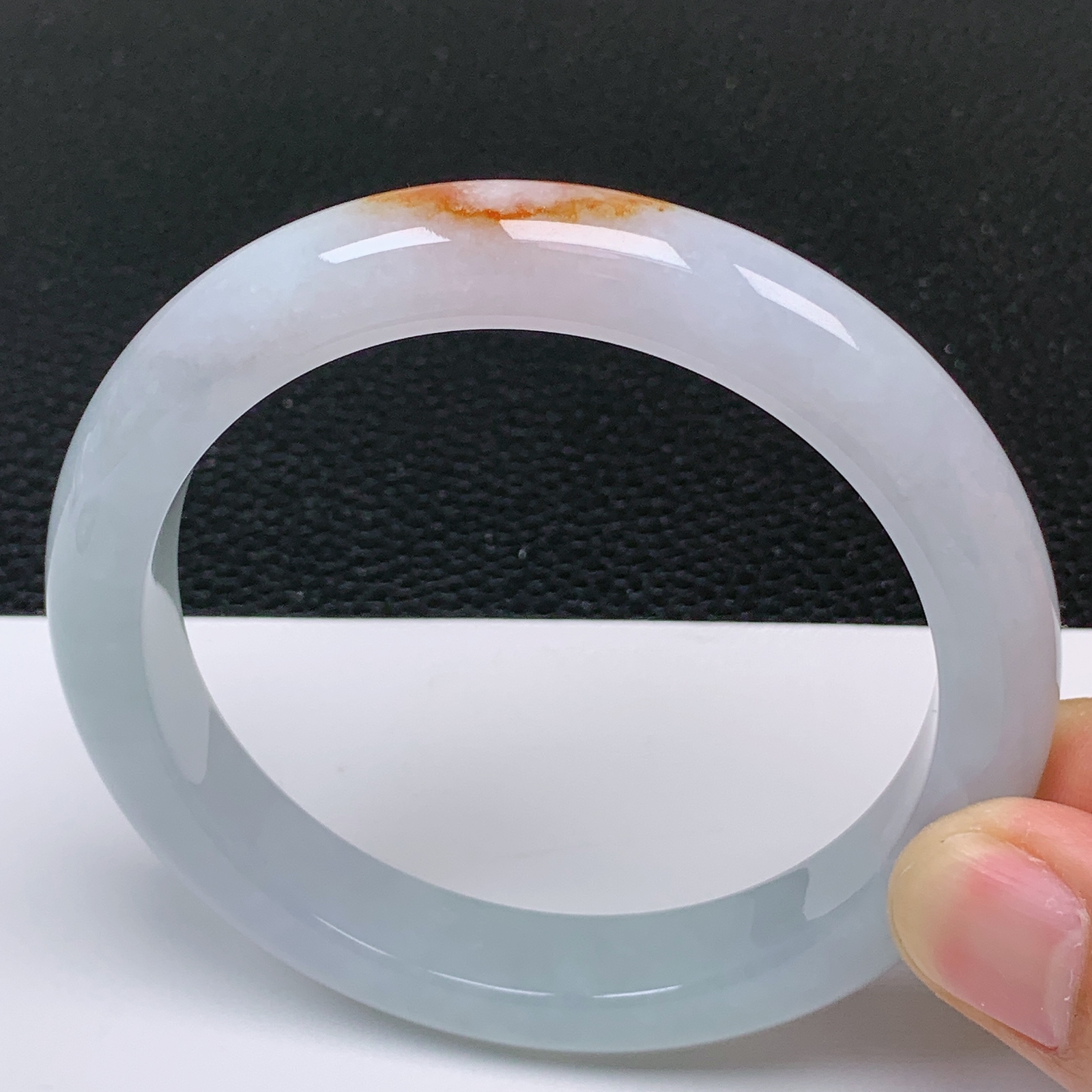 60～61大圈口 翡翠A货老坑冰胶双彩飘红翡手镯干净细腻年轻百搭