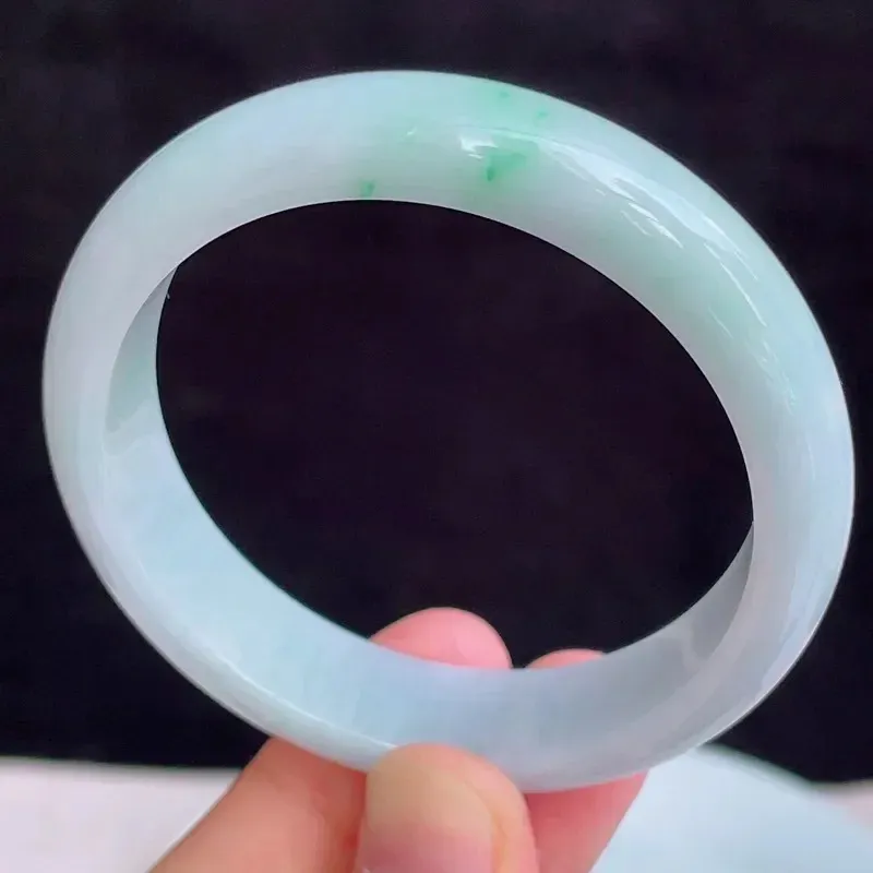 55圈有种有色天然翡翠A货淡紫玉手镯好种水春彩水润手镯52.18g