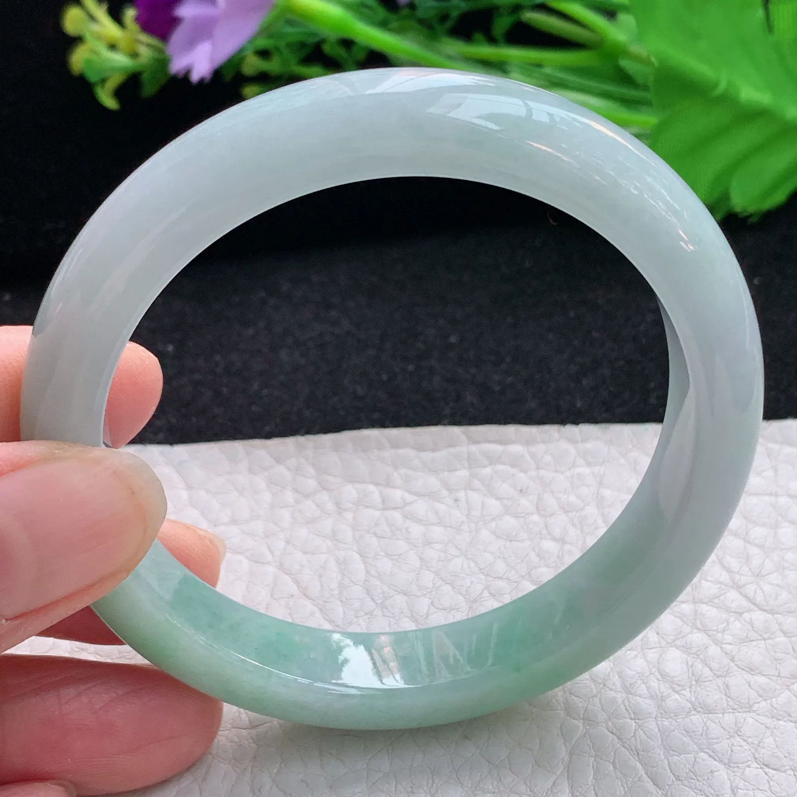 n自然光57*11.3*8平安镯 翡翠a货玉手镯水润清新宽边珠宝玉手环