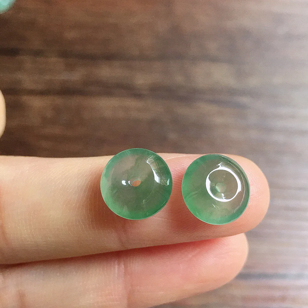 冰晴底平安扣一对，镶嵌佳品，冰润细腻，种水足001 尺寸10.4*4.8