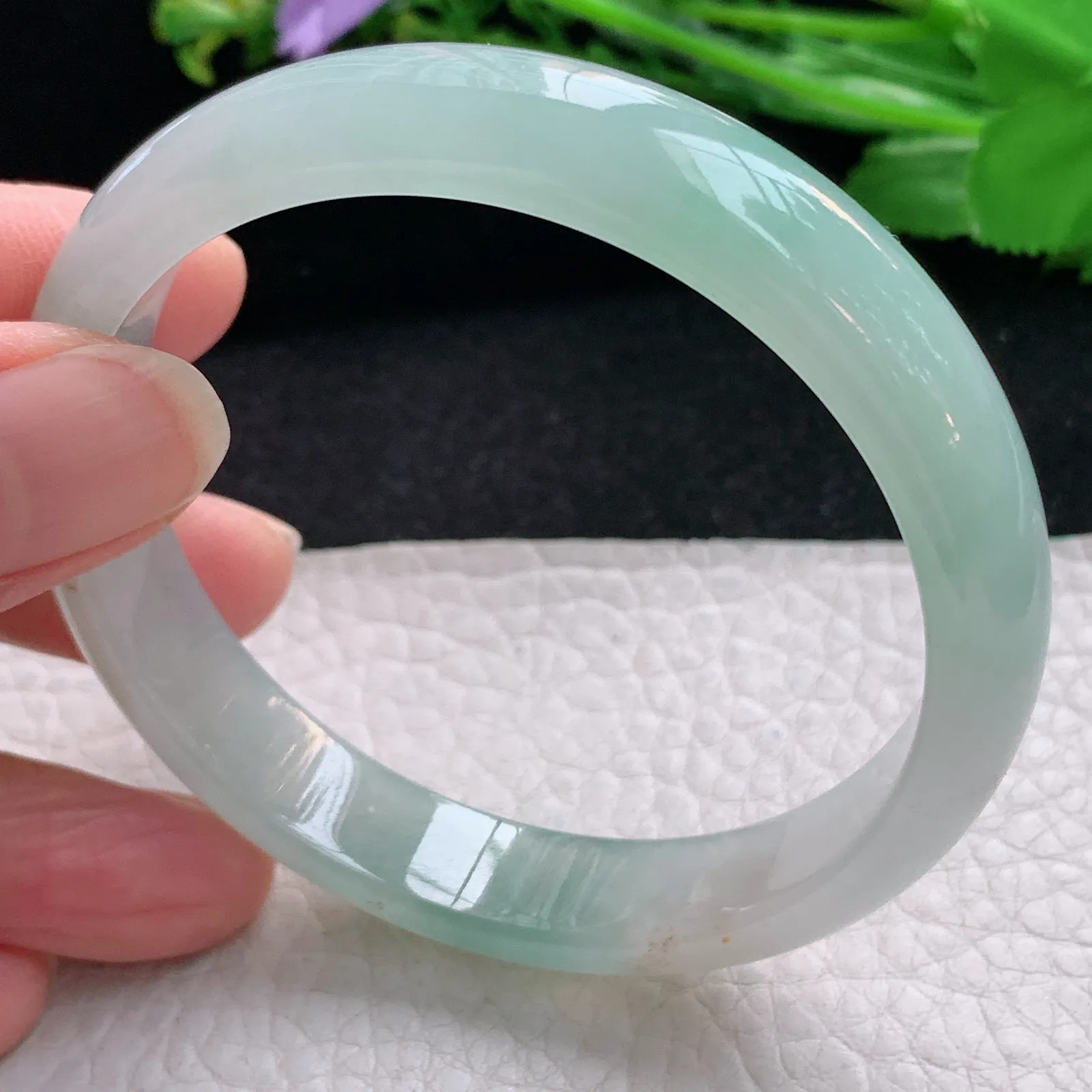 cc自然光57*11.8*6.5平安镯 天然缅甸翡翠冰润清新宽边玉手镯 珠宝玉手环