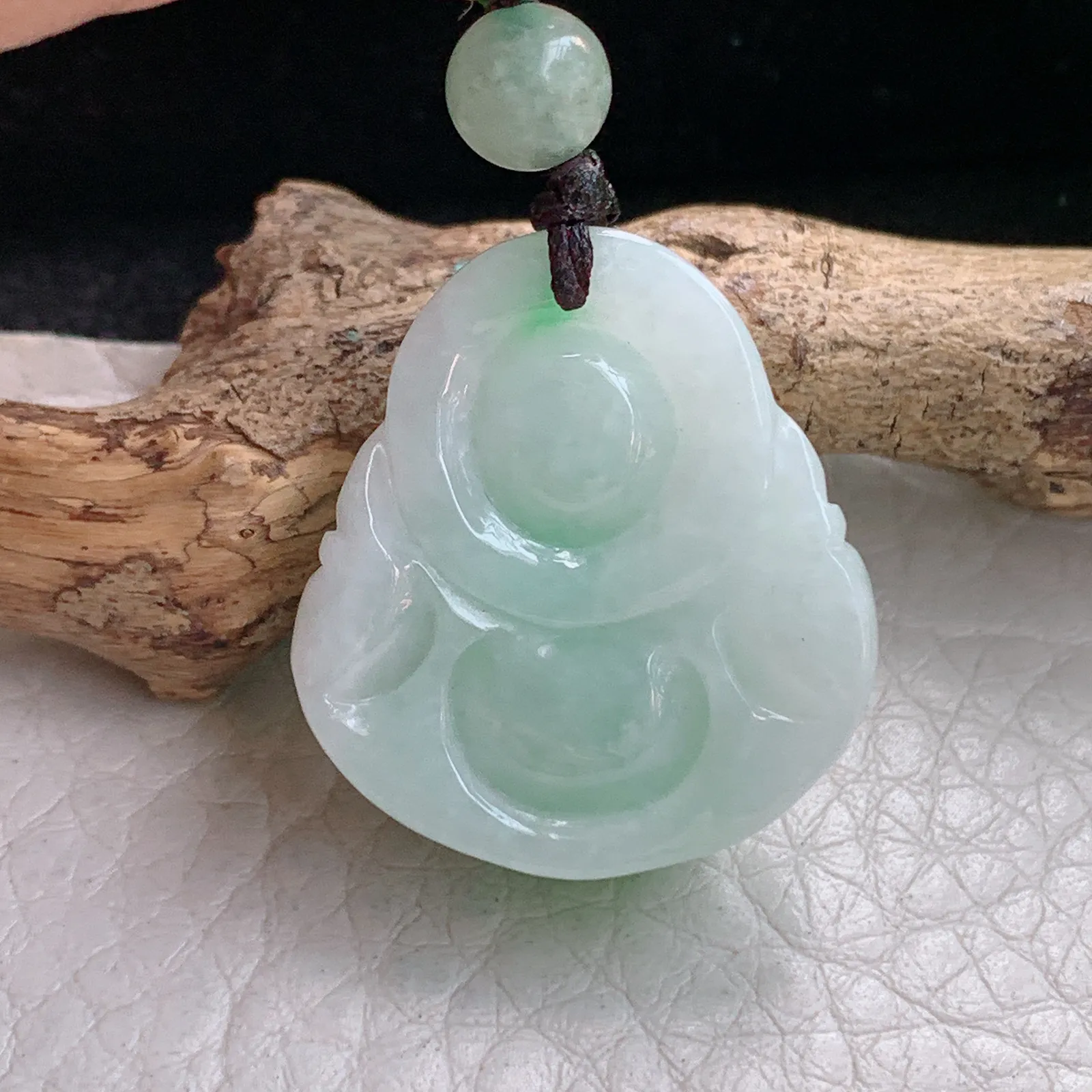 zen自然光26.7*23.5*11缅甸翡翠a货饱满飘绿佛公 弥勒佛玉吊坠 玉挂件