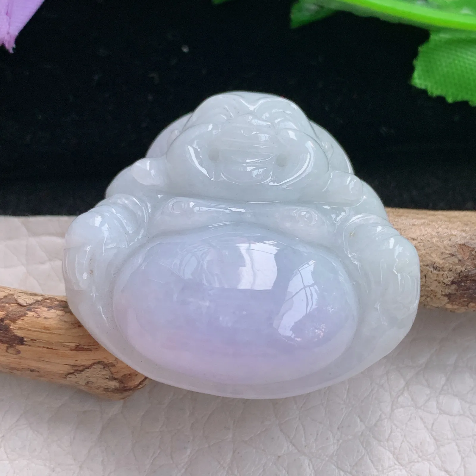 zen自然光34.8*37.5*12.3缅甸翡翠a货饱满甜美紫罗兰佛公 弥勒佛玉吊坠 玉挂件