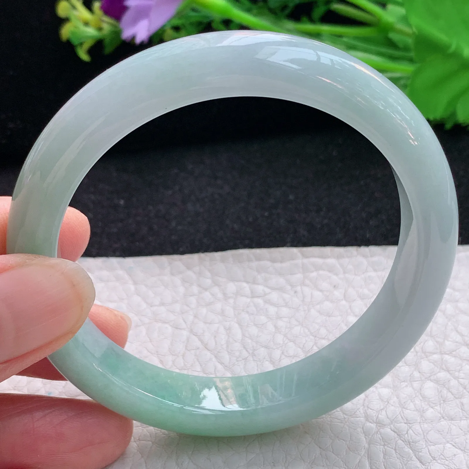 n自然光57*11.3*8平安镯 翡翠a货玉手镯水润清新宽边珠宝玉手环