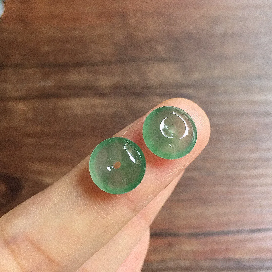 冰晴底平安扣一对，镶嵌佳品，冰润细腻，种水足001 尺寸10.4*4.8