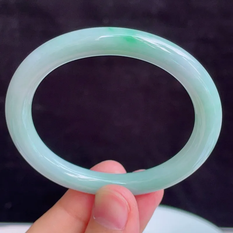 54圈贵妃天然翡翠A货淡紫玉手镯好种水春彩水润手镯32.08g