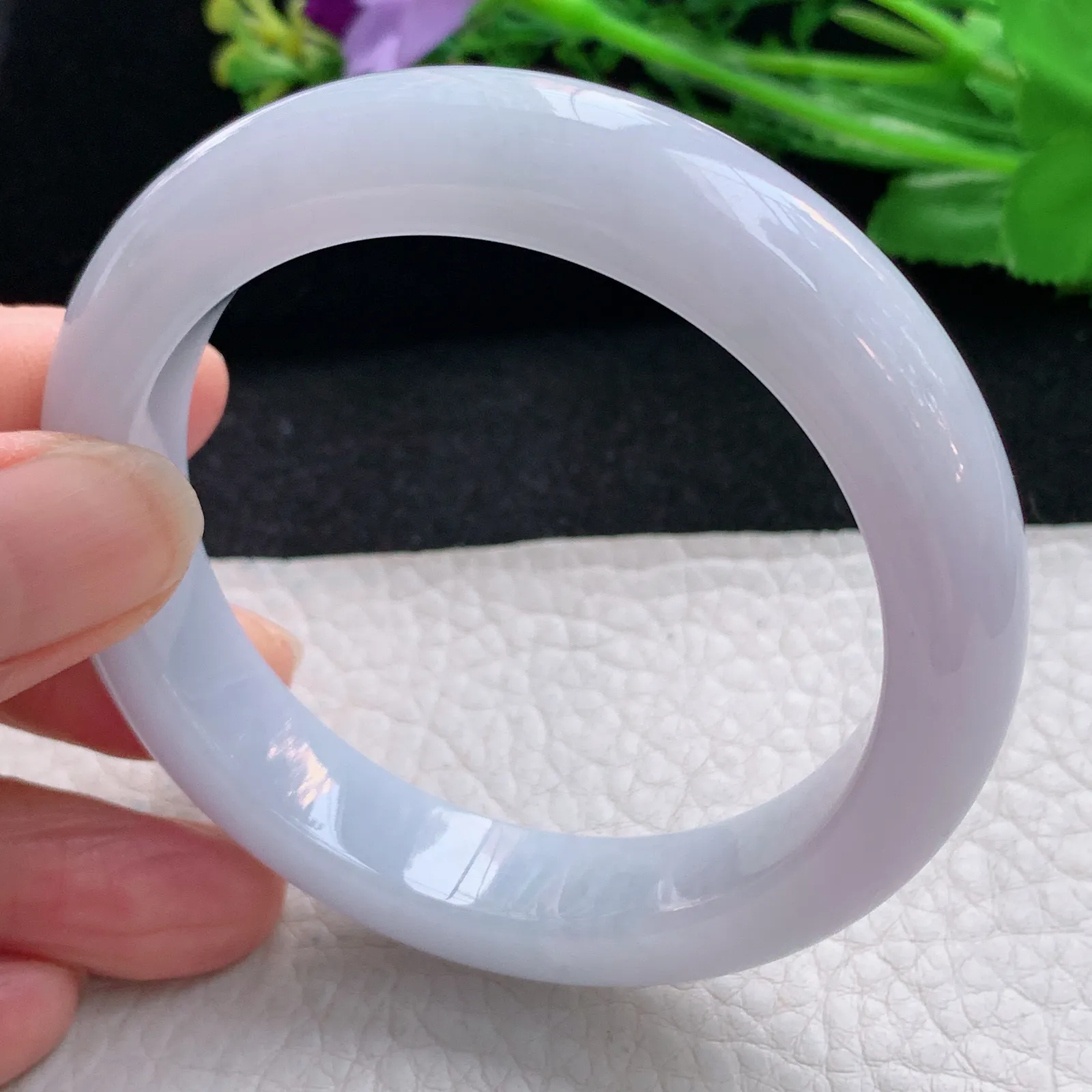 z自然光54.5*12.2*8.6平安镯 天然缅甸翡翠淡紫底宽边玉手镯 珠宝玉手环