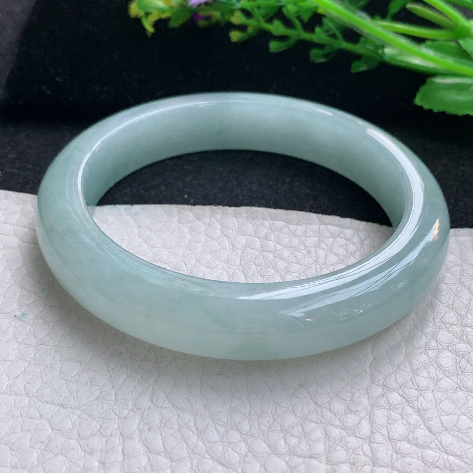 nr大圈口59.8*12.3*9.2平安镯 天然缅甸翡翠冰润淡雅宽边玉手镯 珠宝玉手环