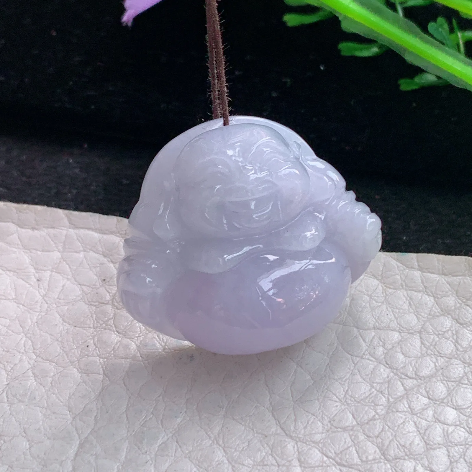 zen自然光26.8*32*13缅甸翡翠a货饱满紫罗兰佛公 弥勒佛玉吊坠 玉挂件