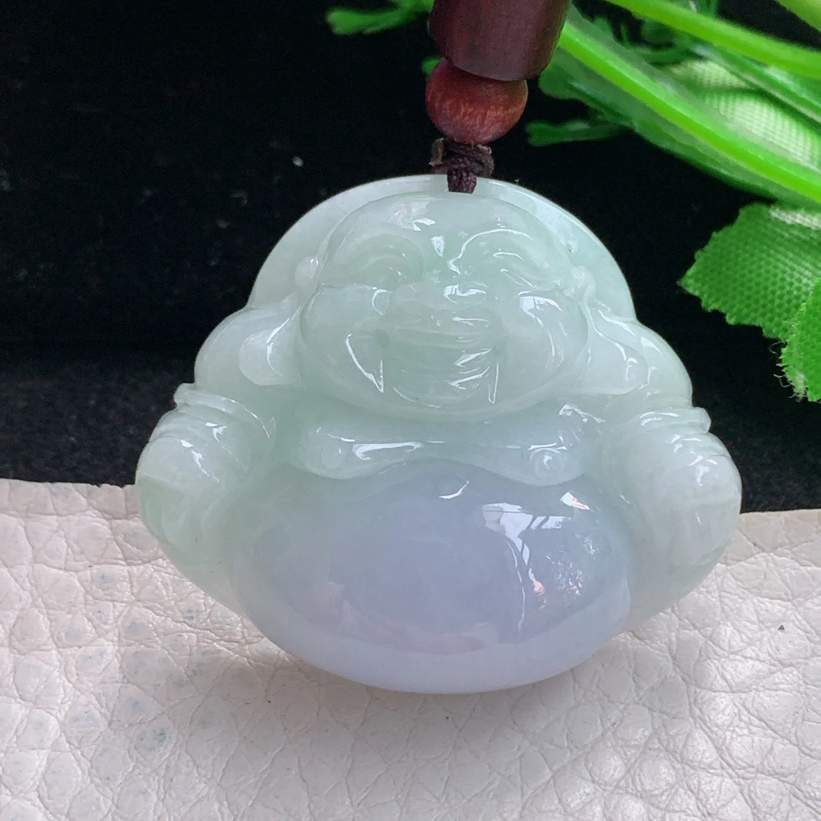 zen自然光33.5*39.8*12.3缅甸翡翠a货饱满春带彩佛公 弥勒佛玉吊坠 玉挂件