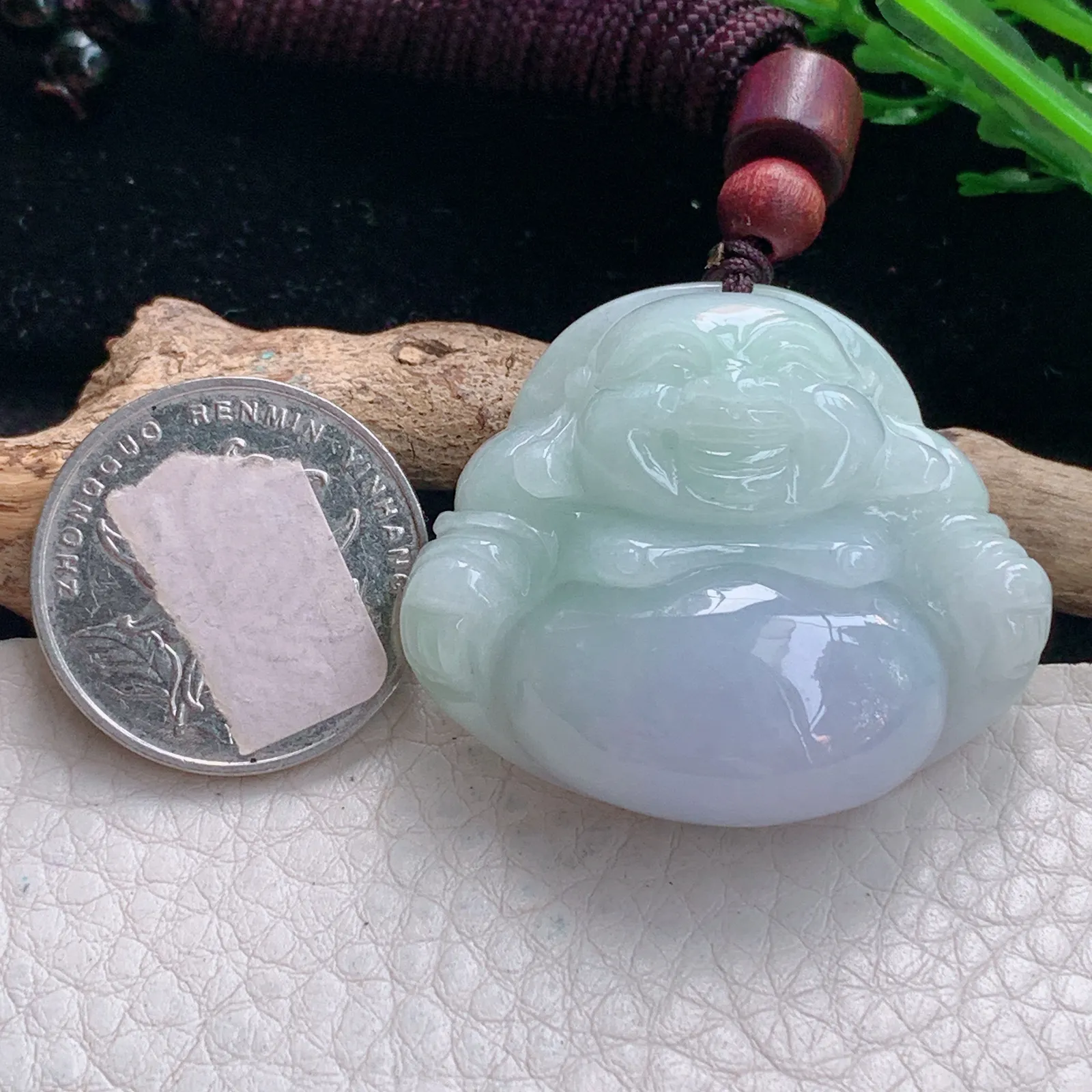 zen自然光33.5*39.8*12.3缅甸翡翠a货饱满春带彩佛公 弥勒佛玉吊坠 玉挂件