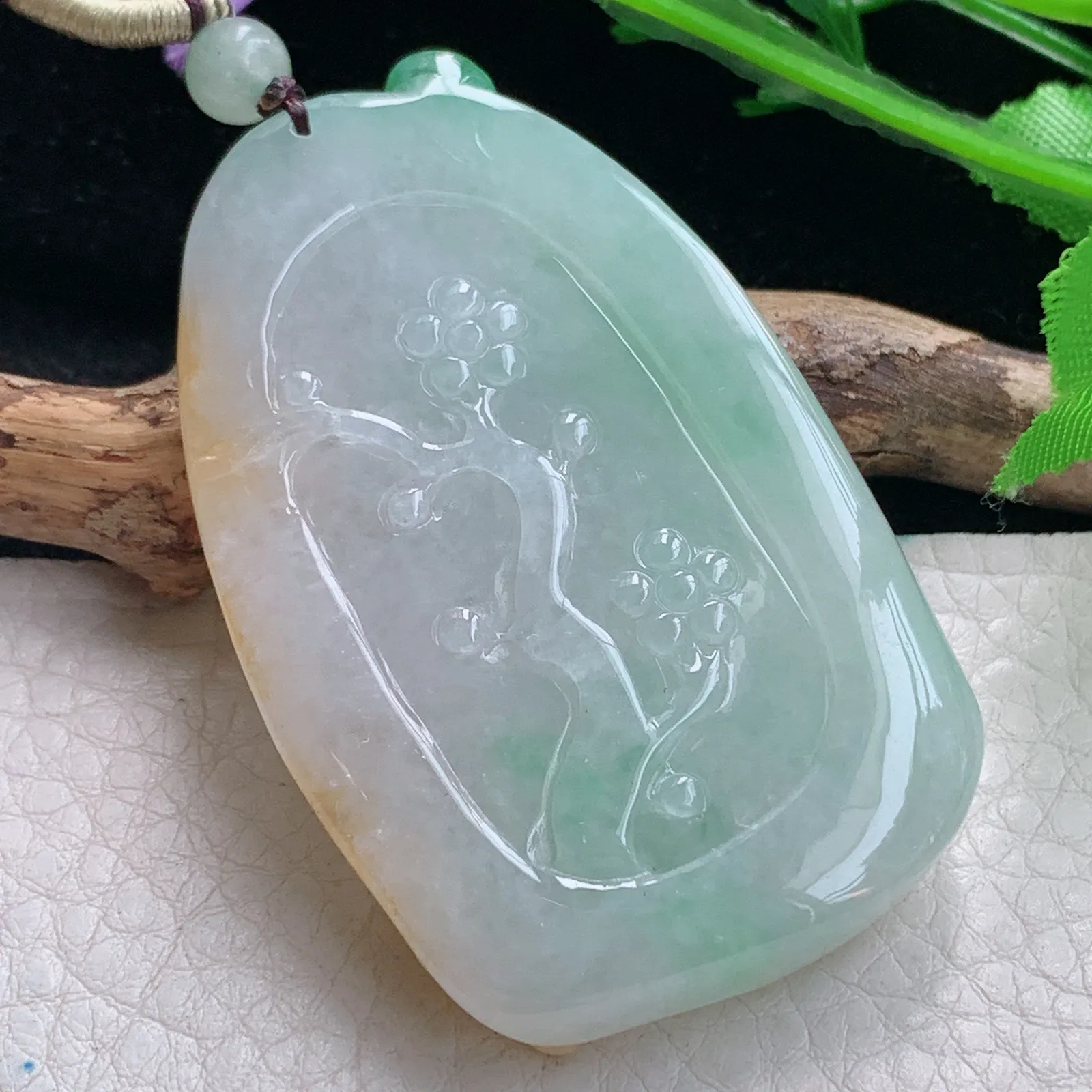 zen自然光58.6*37.8*9.9天然缅甸翡翠三彩大展鸿图玉吊坠 毛衣坠