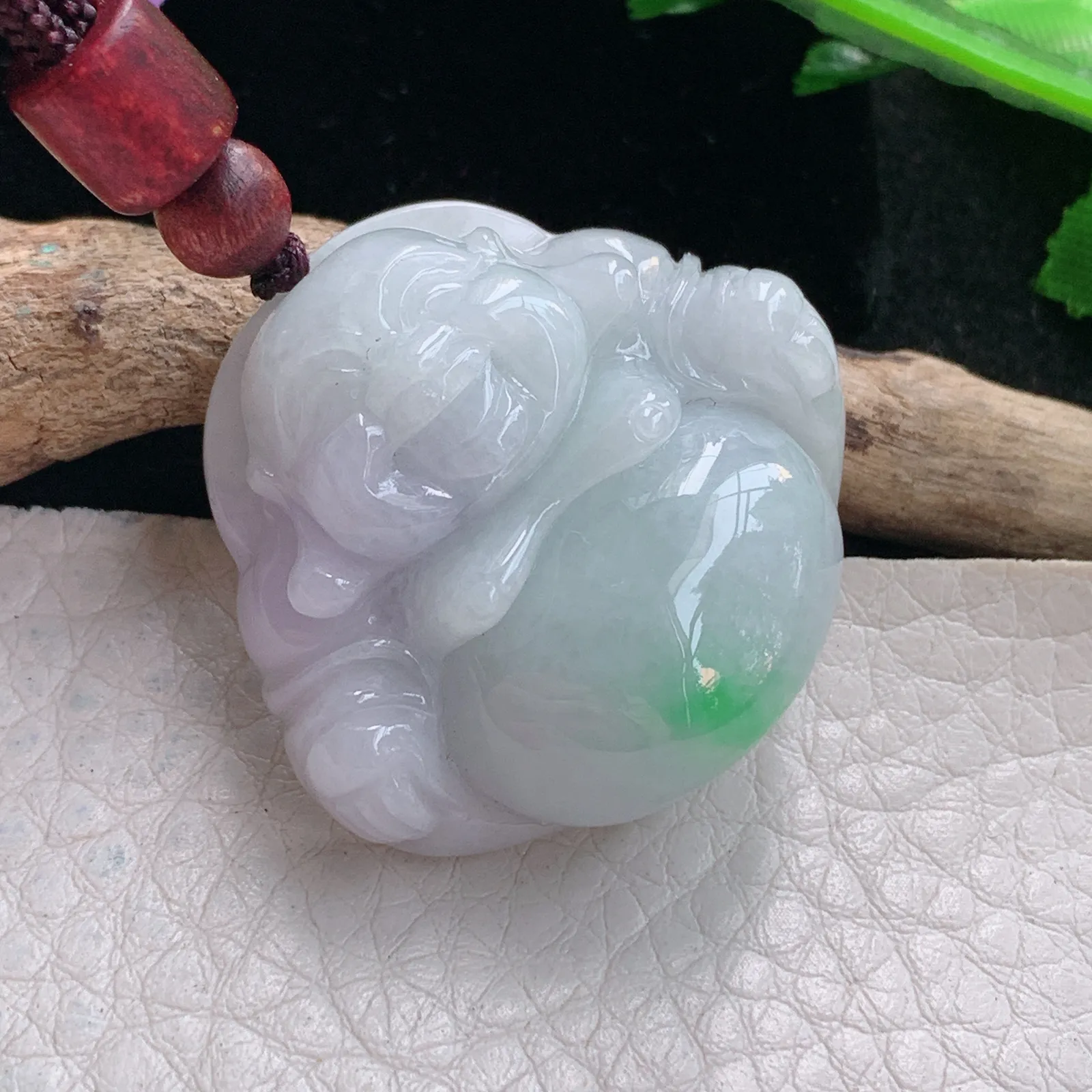 zen自然光31.6*33.8*12.5缅甸翡翠a货饱满飘绿佛公 弥勒佛玉吊坠 玉挂件