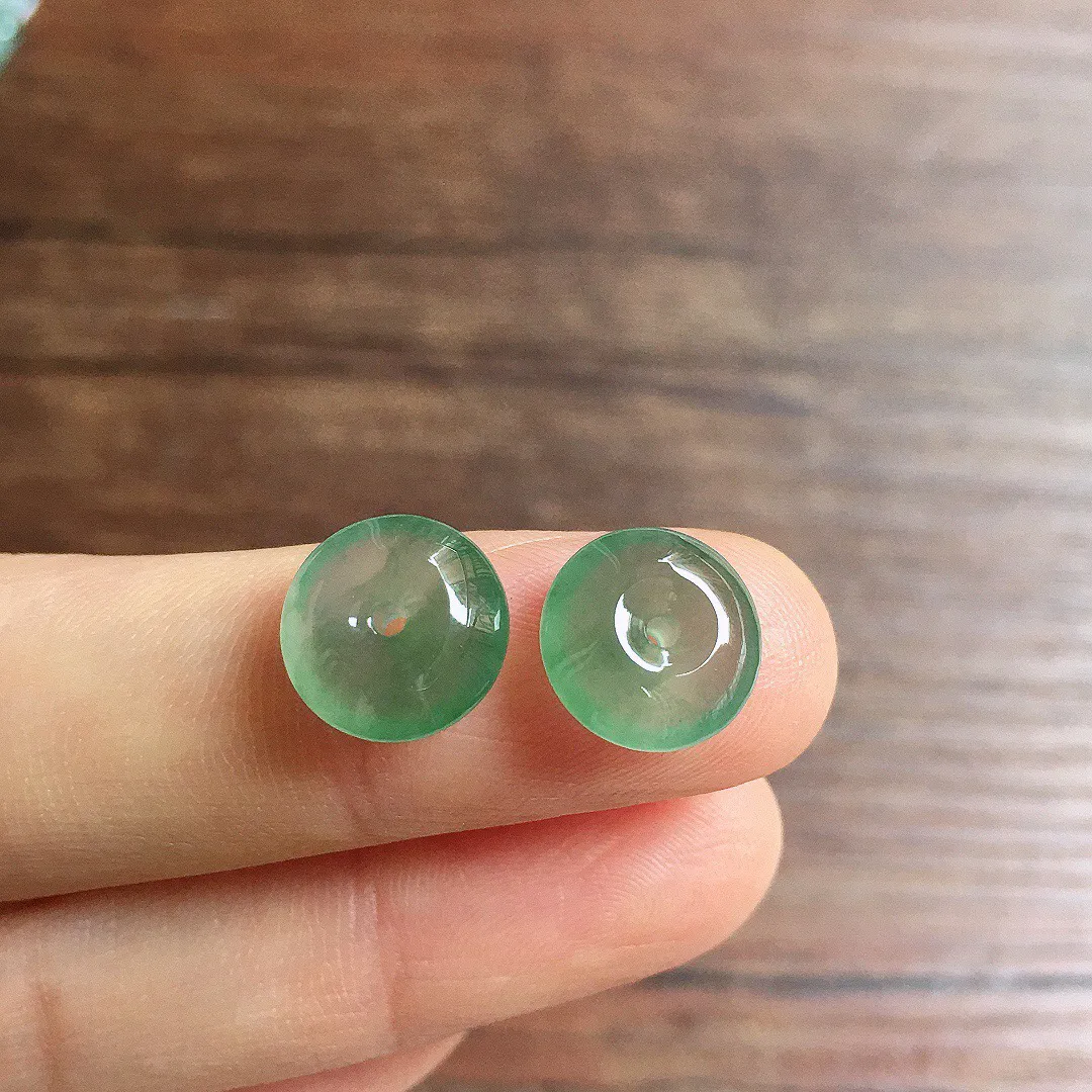 冰晴底平安扣一对，镶嵌佳品，冰润细腻，种水足001 尺寸10.4*4.8