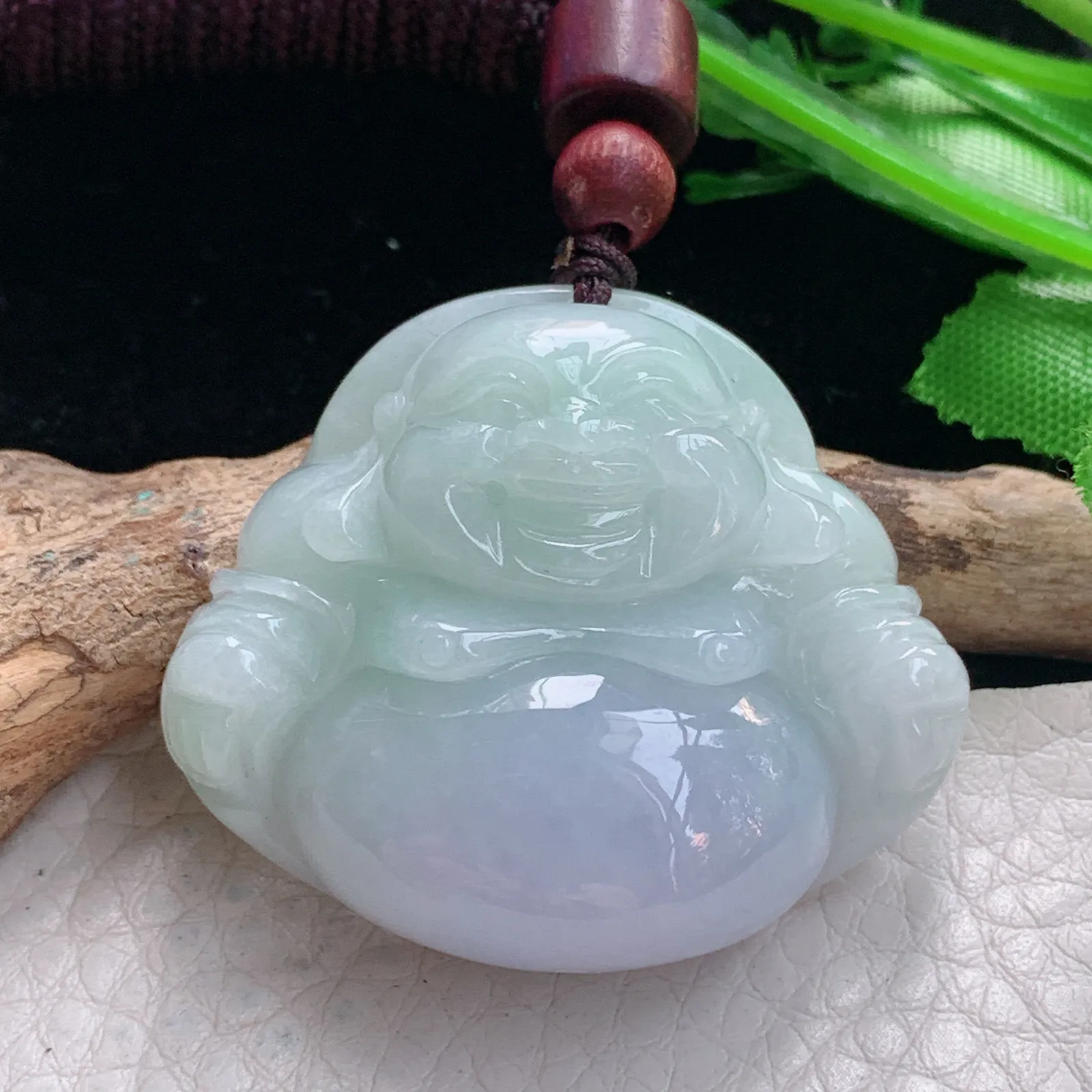 zen自然光33.5*39.8*12.3缅甸翡翠a货饱满春带彩佛公 弥勒佛玉吊坠 玉挂件