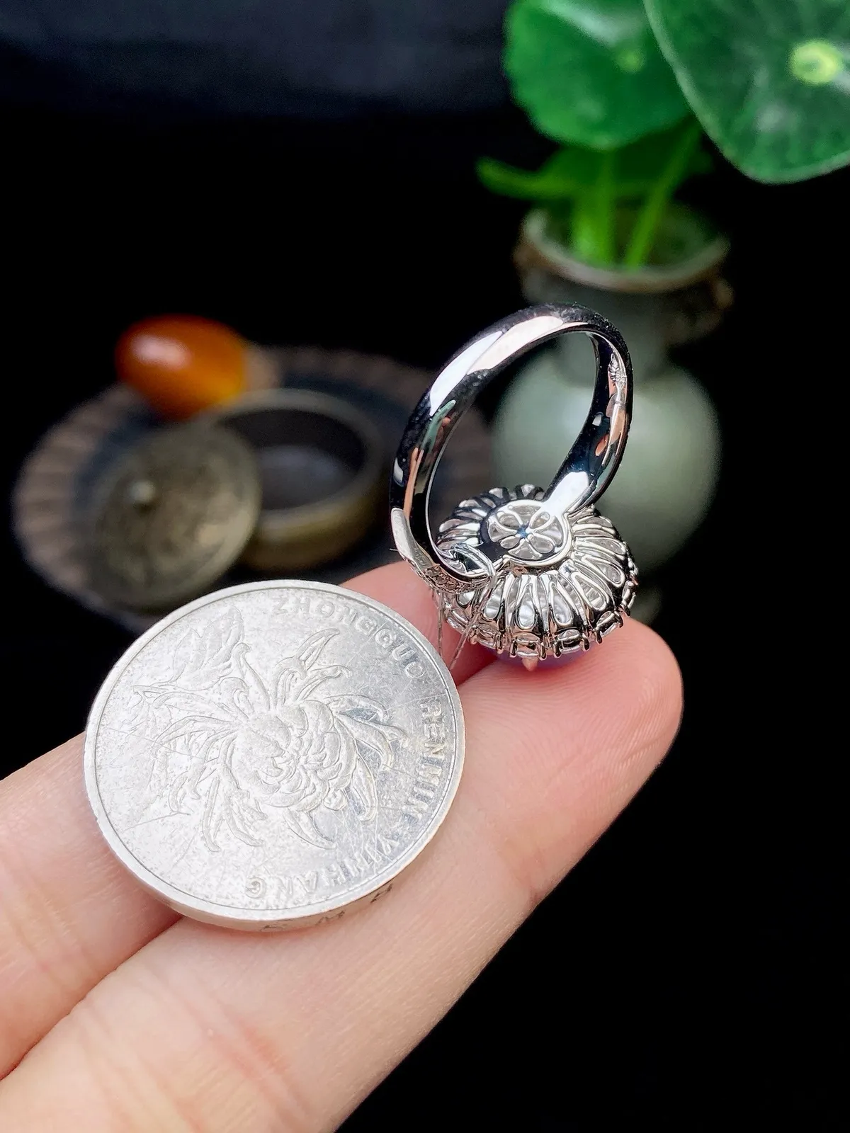 【冰种紫蛋面戒指】质地细腻，饱满度很好，晶莹剔透，18k金钻镶嵌，裸石尺寸12.6*10.9*5.2毫米