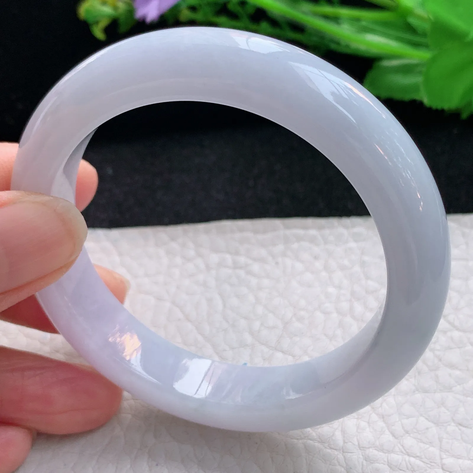 z自然光54.5*12.2*8.6平安镯 天然缅甸翡翠淡紫底宽边玉手镯 珠宝玉手环