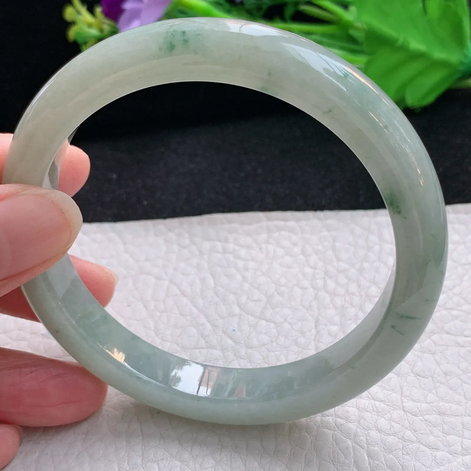 xx大圈口63*11.3*8.5平安镯 翡翠a货玉手镯冰飘花宽边玉手环