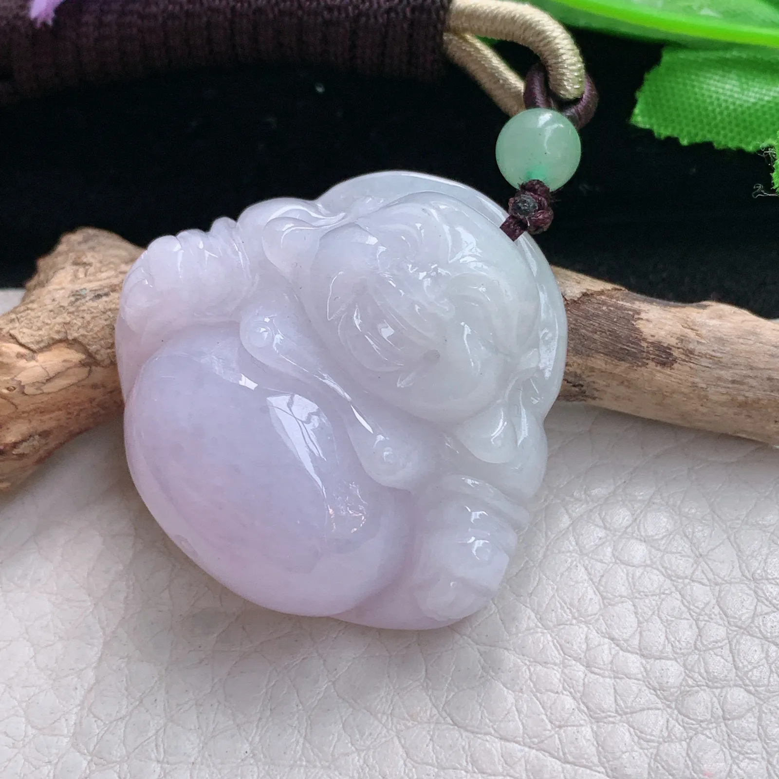 zen自然光35*37*12.8缅甸翡翠a货饱满粉紫佛公 弥勒佛玉吊坠 玉挂件